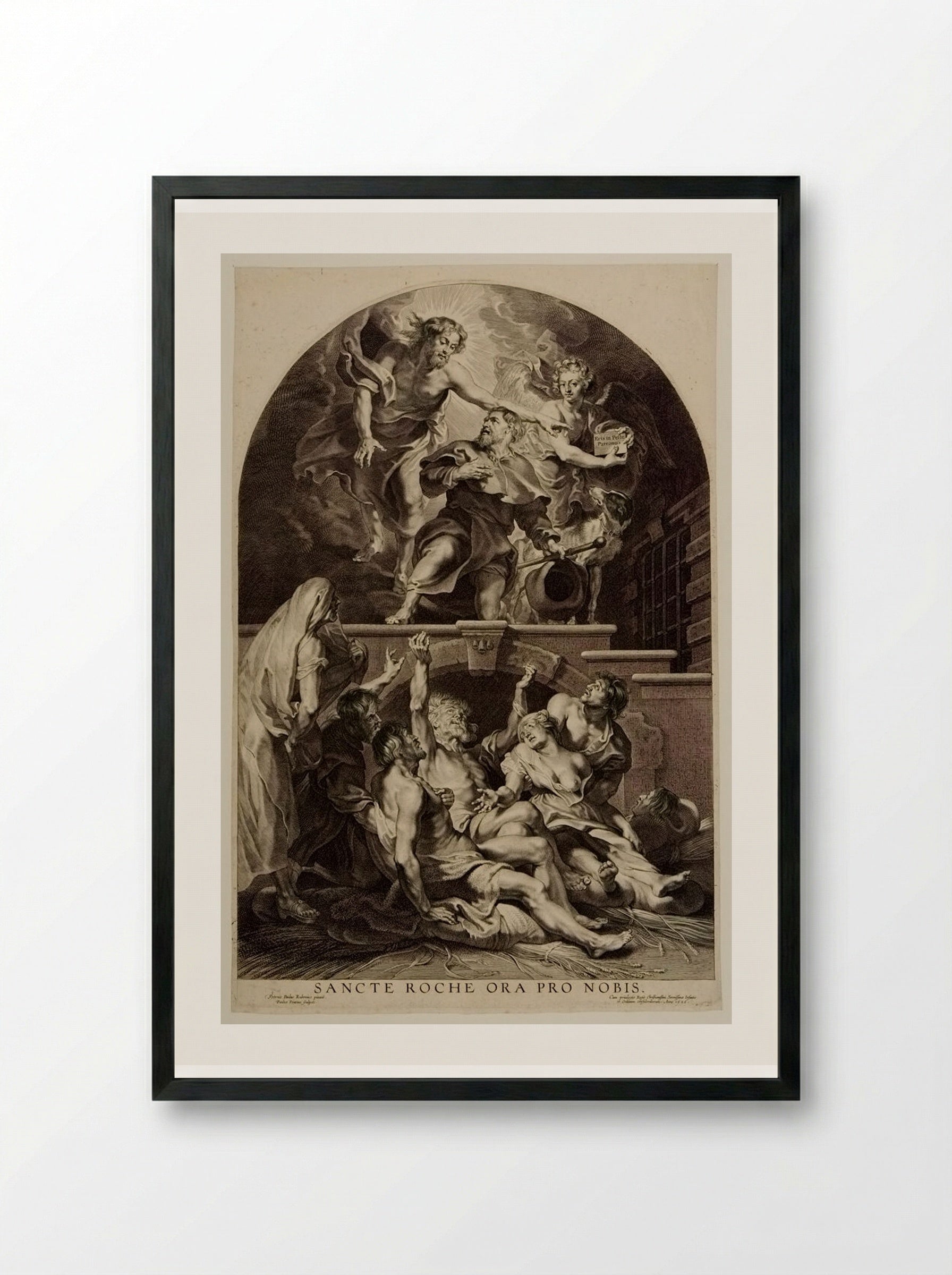 Saint Roch Interceding for the Sick with the Plague - Paulus Pontius - Framed Print Black