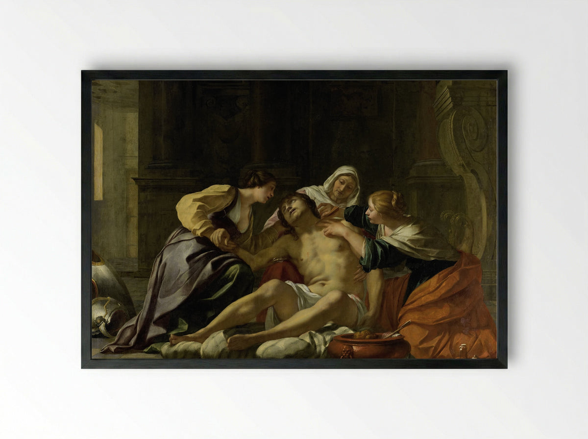 Saint Sebastian Tended by Saint Irene - Jacques Blanchard - Framed Print Black