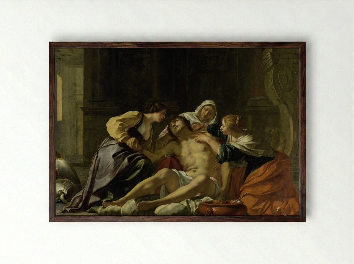 Saint Sebastian Tended by Saint Irene - Jacques Blanchard - Framed Print Dark Wood