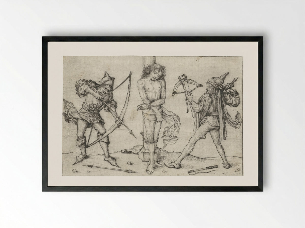 Saint Sebastian with Archers - Master of the Amsterdam Cabinet - Framed Print Black