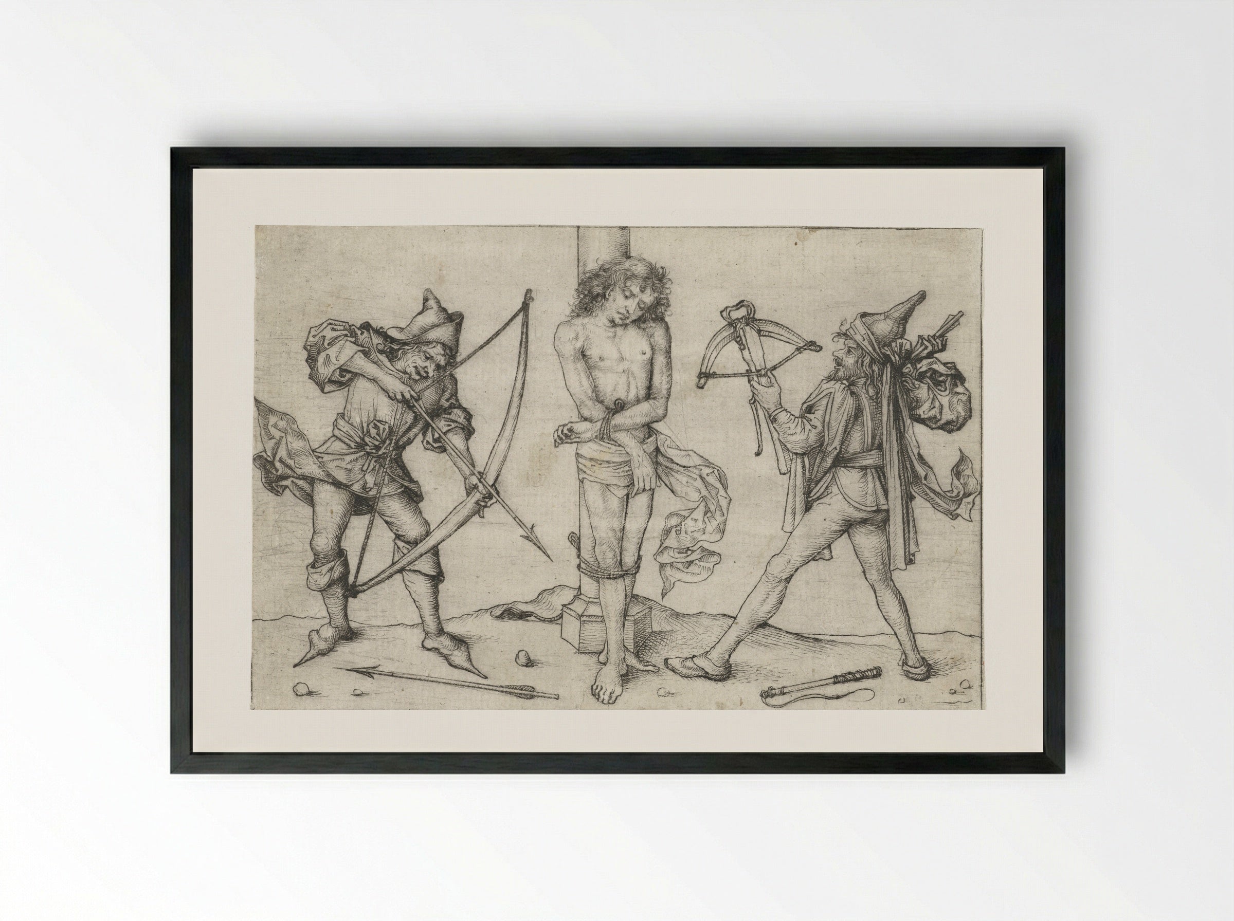 Saint Sebastian with Archers - Master of the Amsterdam Cabinet - Framed Print Black