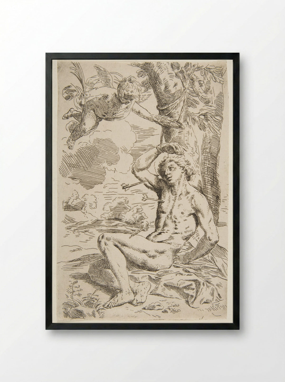 Saint Sebastian - Simone Cantarini - Framed Print Black