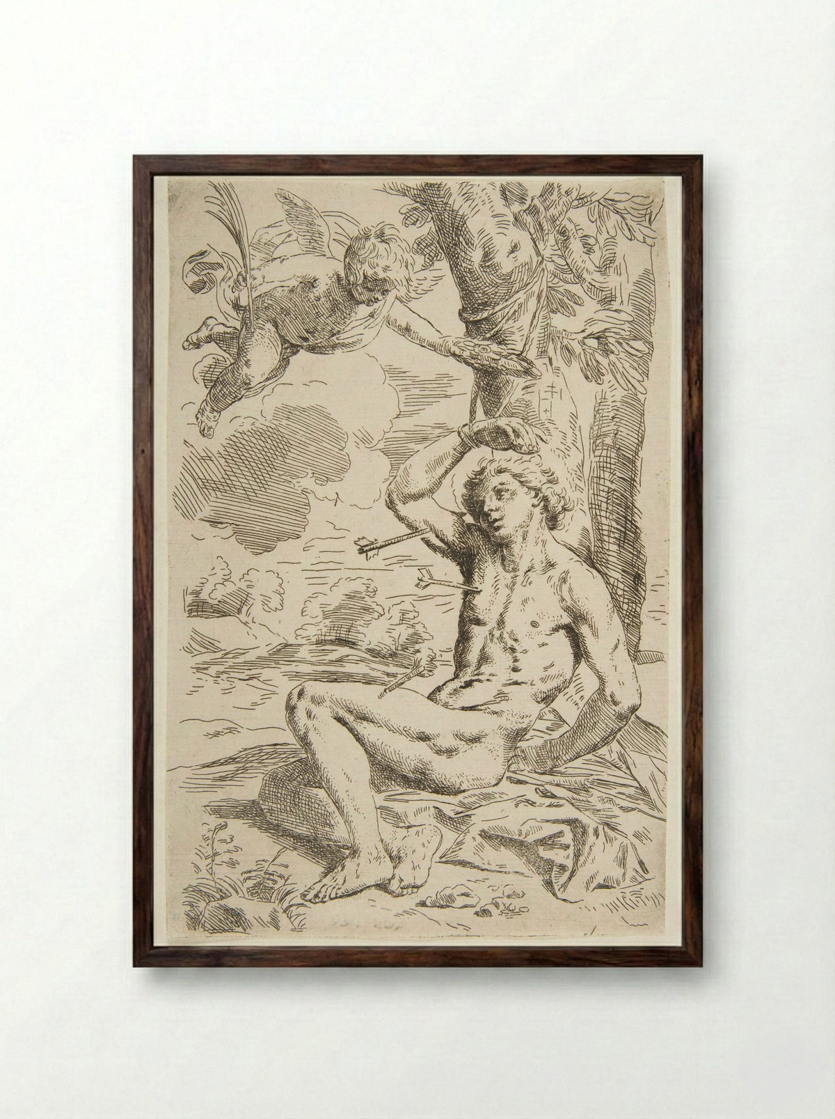 Saint Sebastian - Simone Cantarini - Framed Print Dark Wood