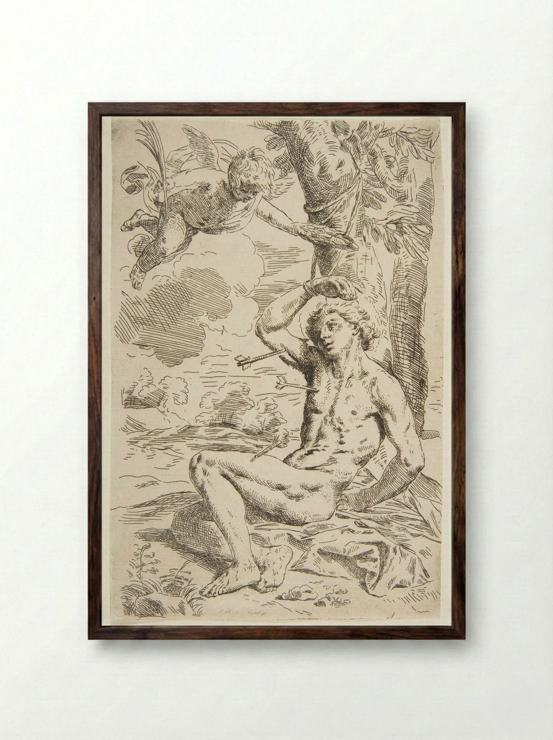 Saint Sebastian - Simone Cantarini - Framed Print Dark Wood