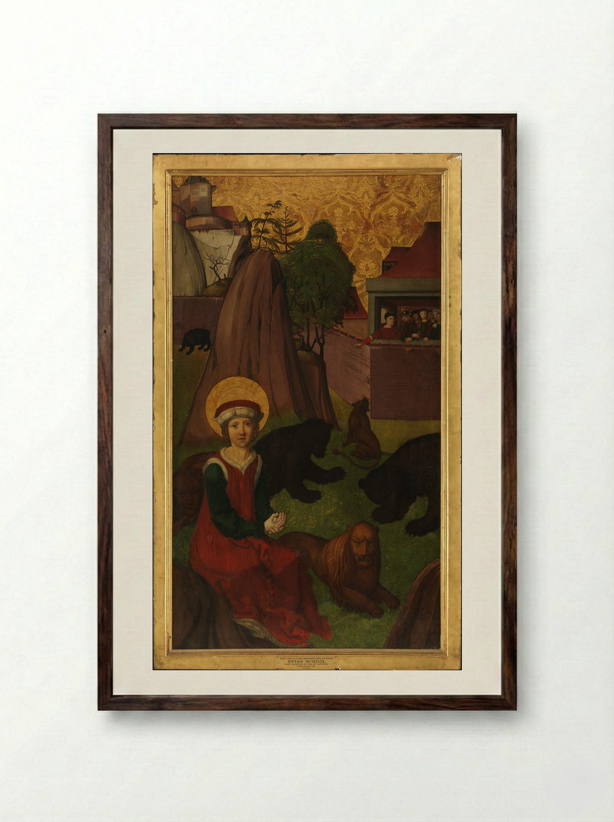 Saint Thecla in the Arena with Lions and Bears - Swiss School - Framed Print Dark Wood