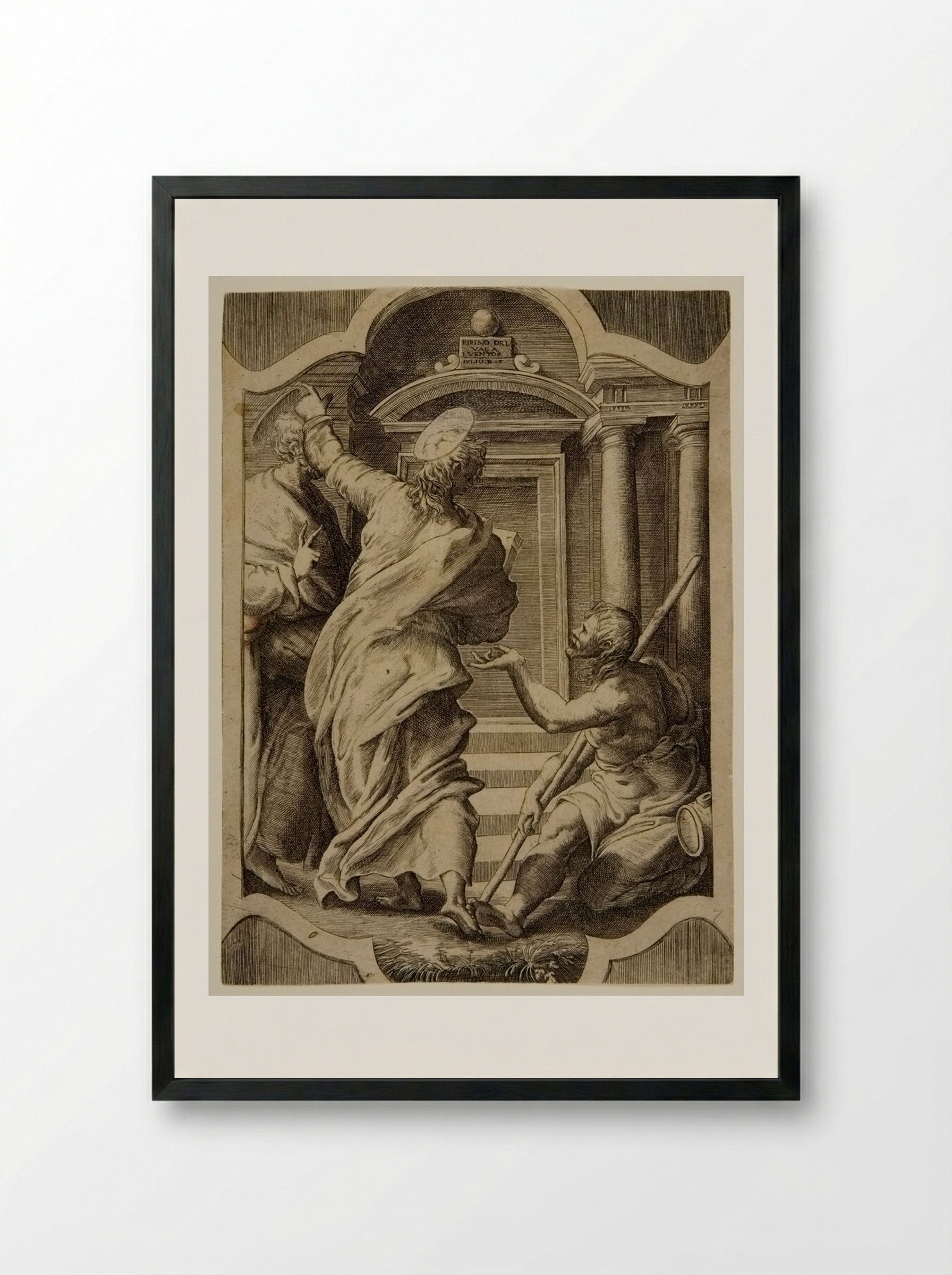Saints Peter and John Healing the Cripple - Giulio Bonasone - Framed Print Black