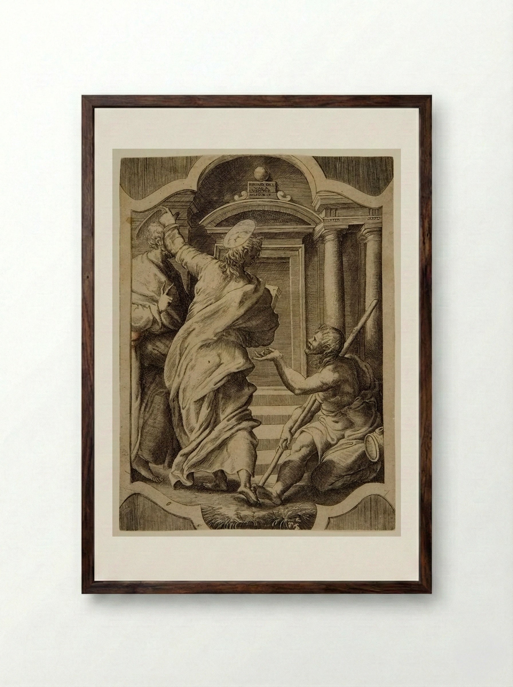 Saints Peter and John Healing the Cripple - Giulio Bonasone - Framed Print Dark Wood