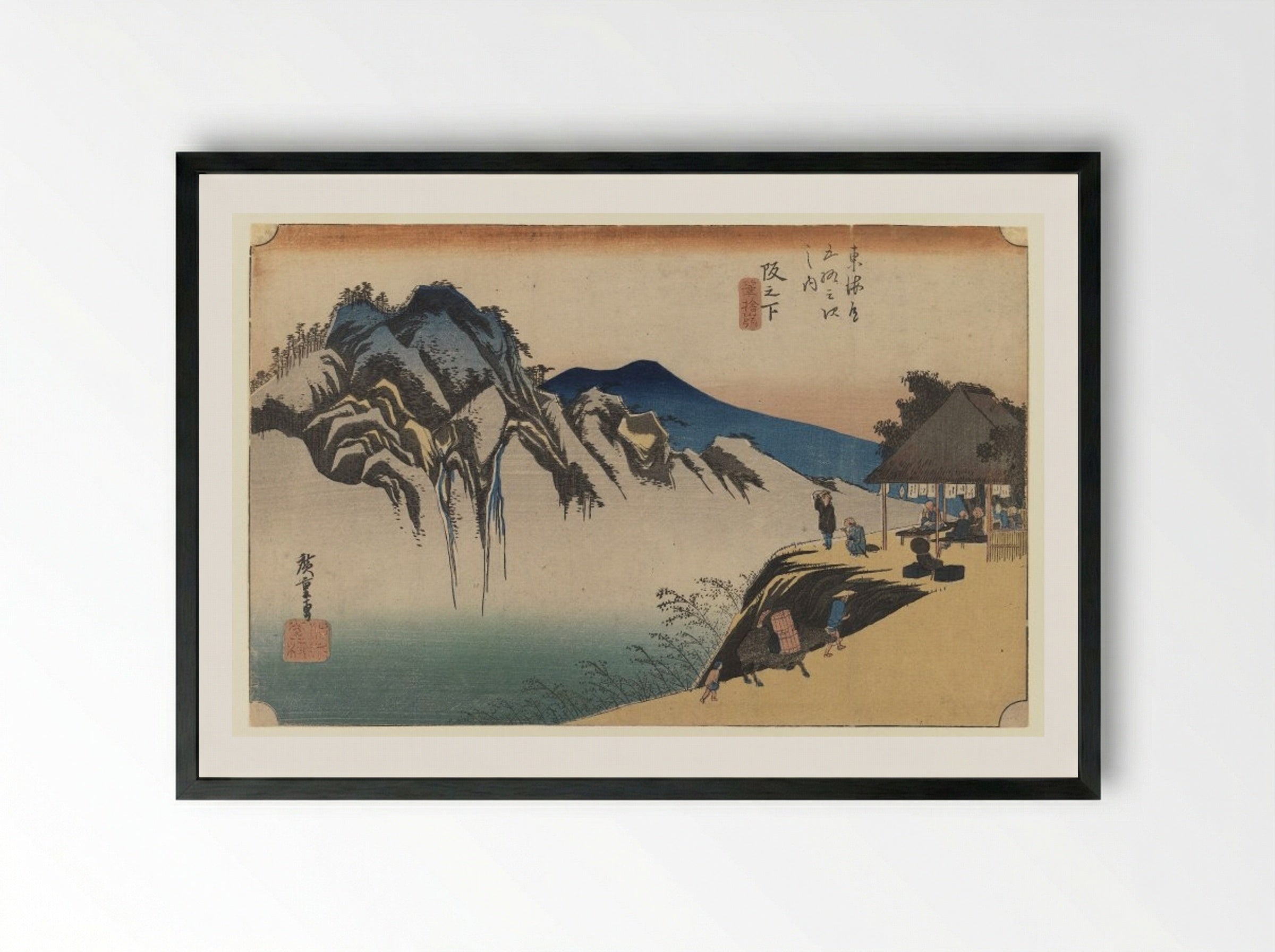 Sakanoshita: The Throwing Away the Brush Peak - Utagawa Hiroshige - Framed Print Black