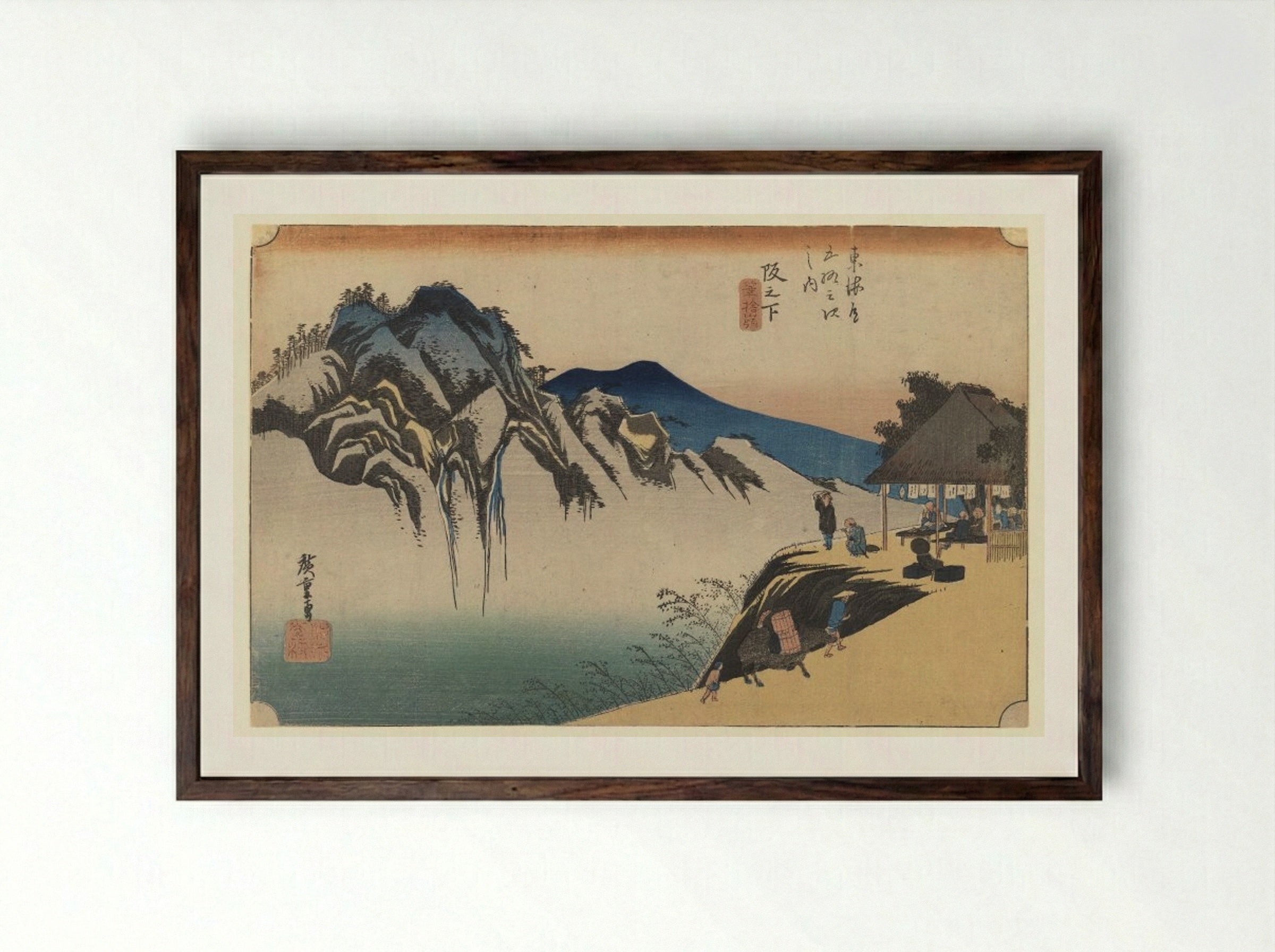 Sakanoshita: The Throwing Away the Brush Peak - Utagawa Hiroshige - Framed Print Dark Wood