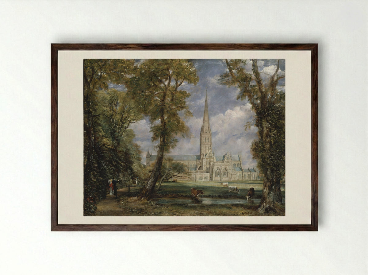 Salisbury Cathedral from the Bishop's Grounds - John Constable - Framed Print Dark Wood