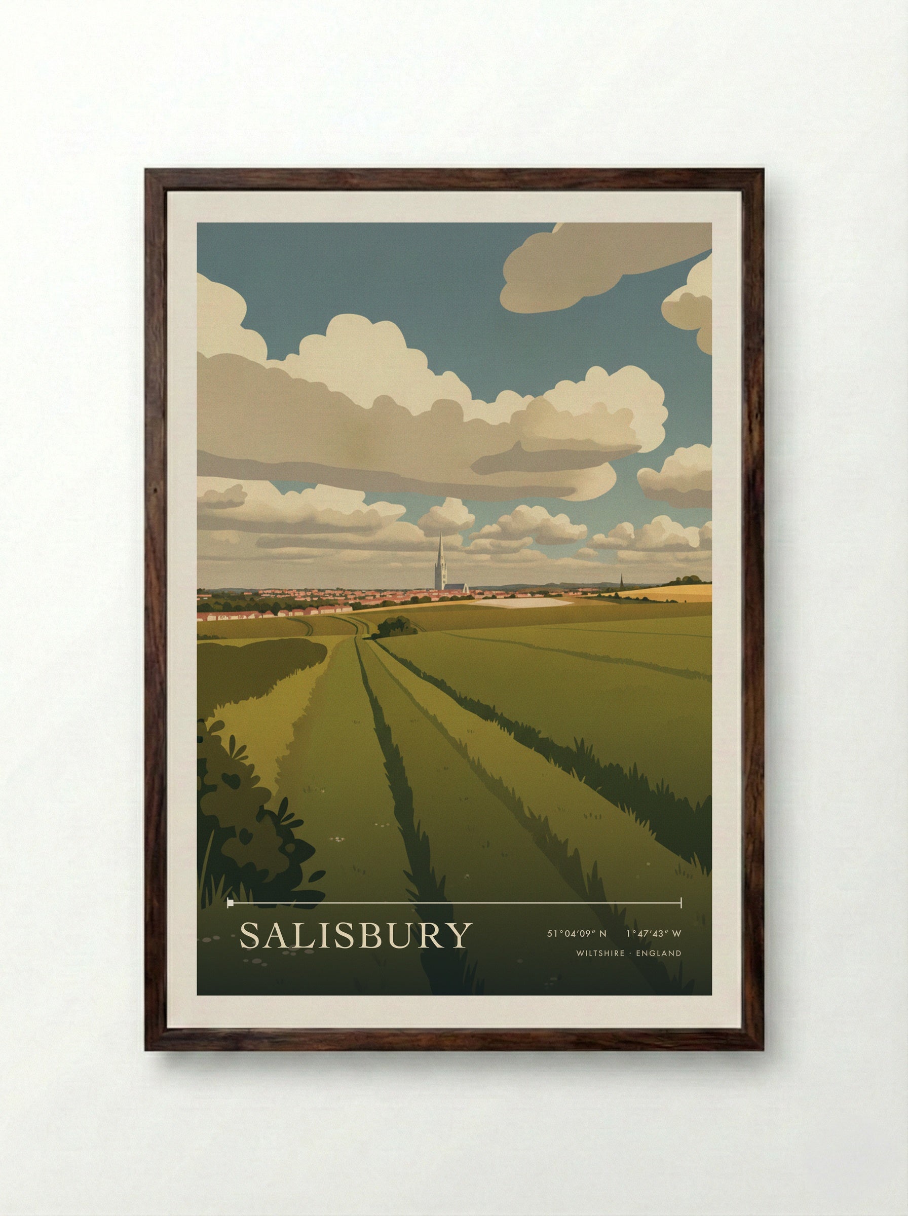 Salisbury Wiltshire England Travel Poster - Framed Print Dark Wood