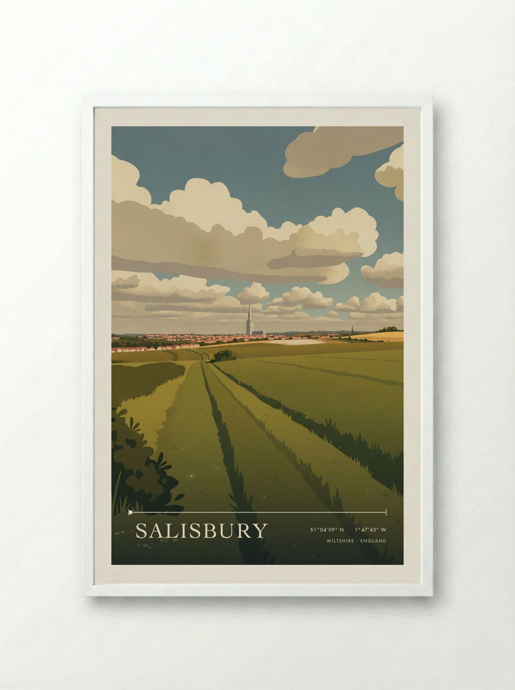 Salisbury Wiltshire England Travel Poster - Framed Print White