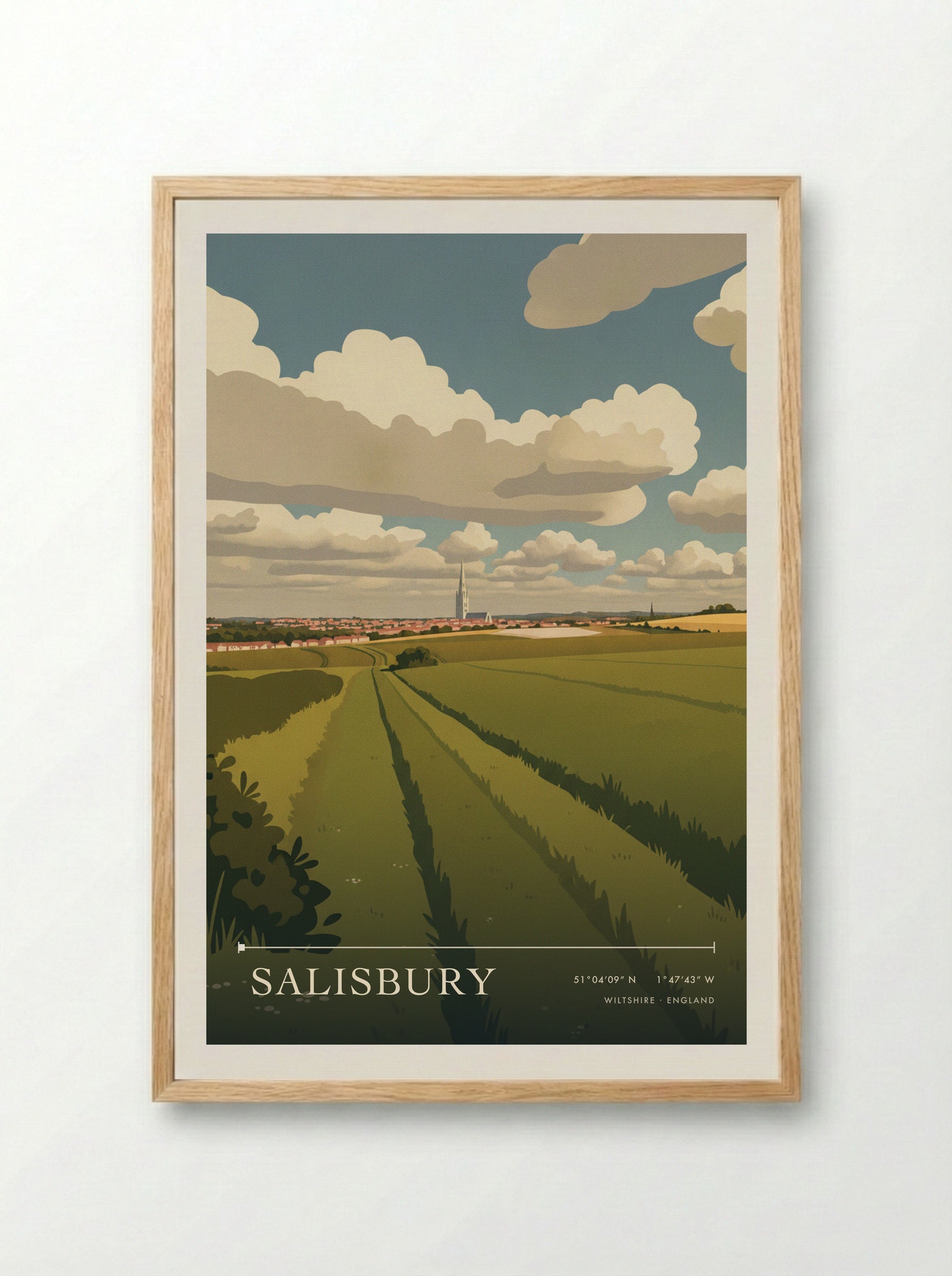 Salisbury Wiltshire England Travel Poster - Framed Print Wood