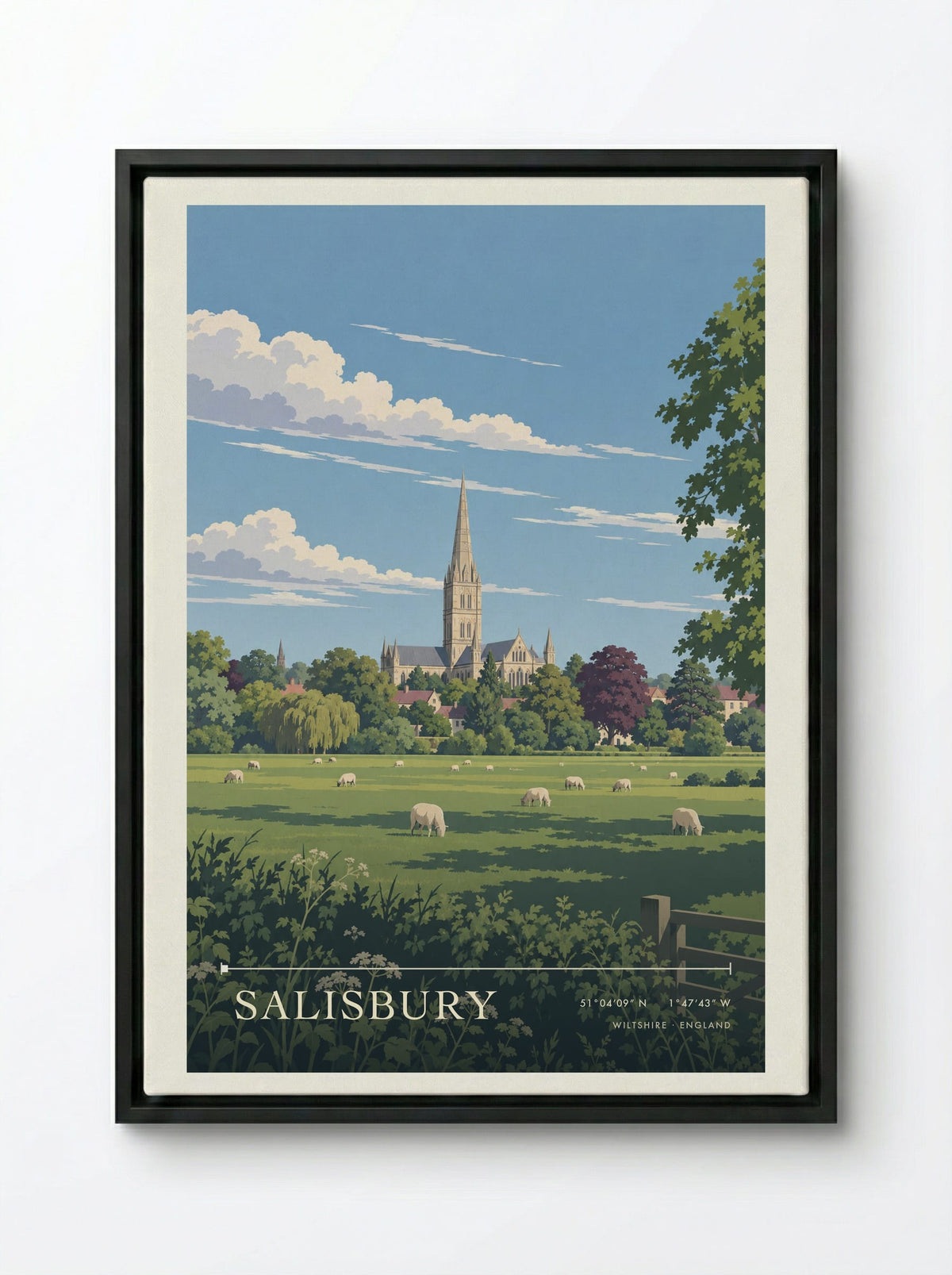 Salisbury, Wiltshire | Travel Poster - Framed Canvas Black