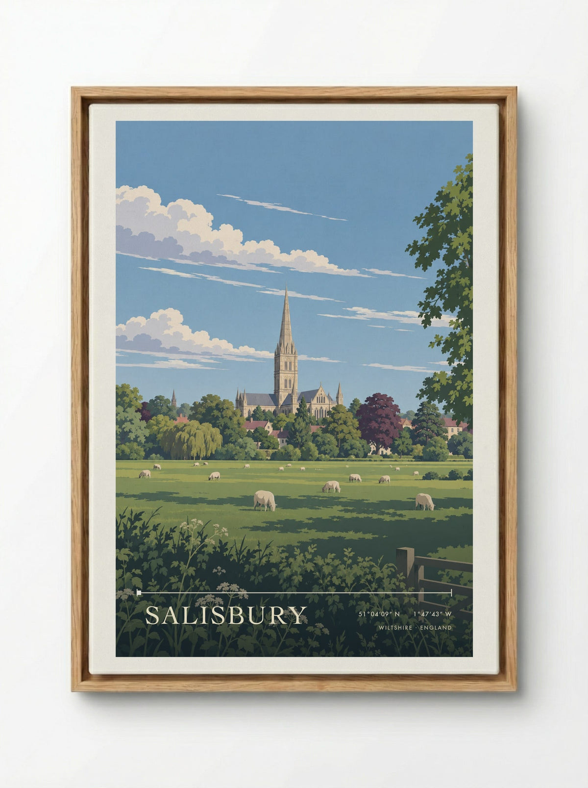Salisbury, Wiltshire | Travel Poster - Framed Canvas Wood