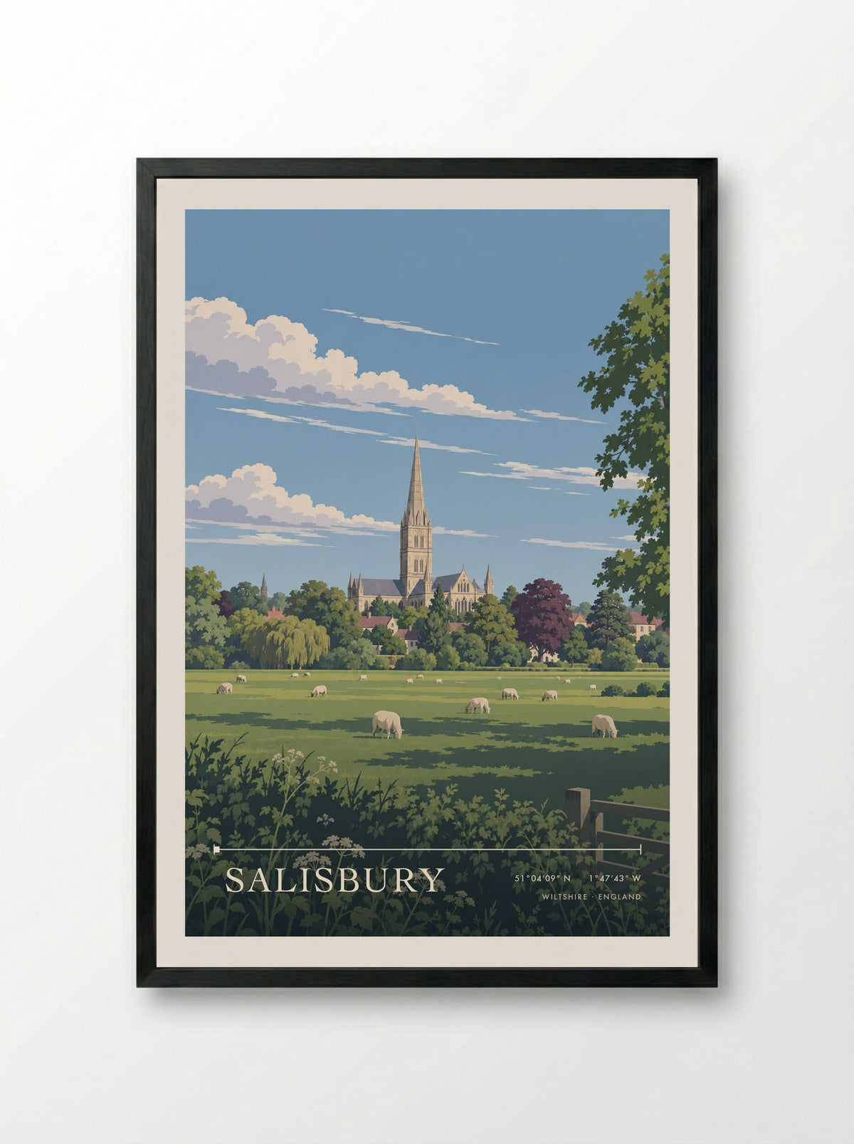 Salisbury, Wiltshire | Travel Poster - Framed Print Black