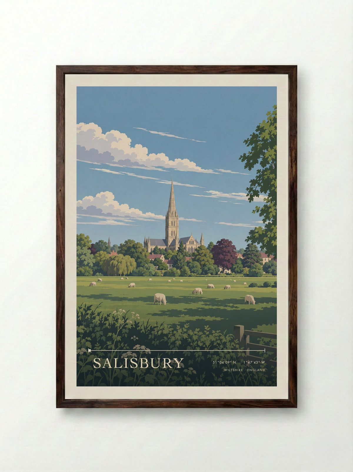 Salisbury, Wiltshire | Travel Poster - Framed Print Dark Wood