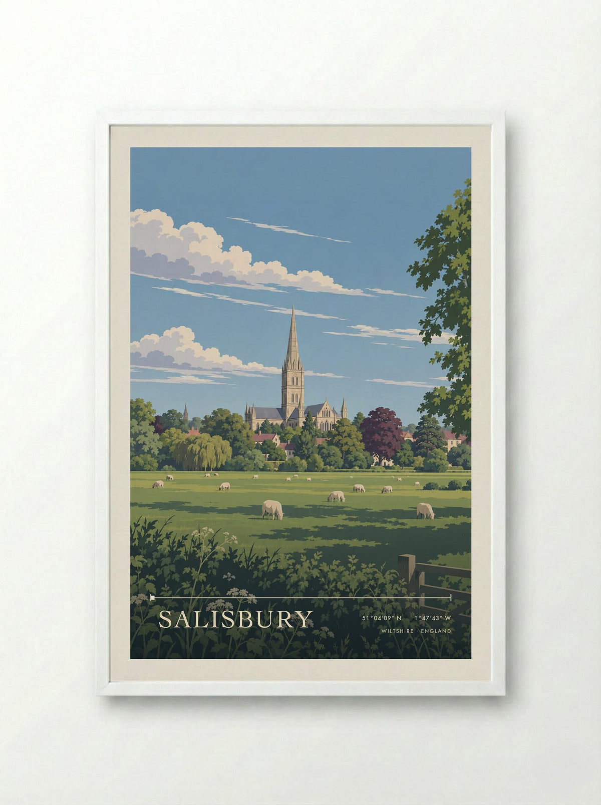 Salisbury, Wiltshire | Travel Poster - Framed Print White