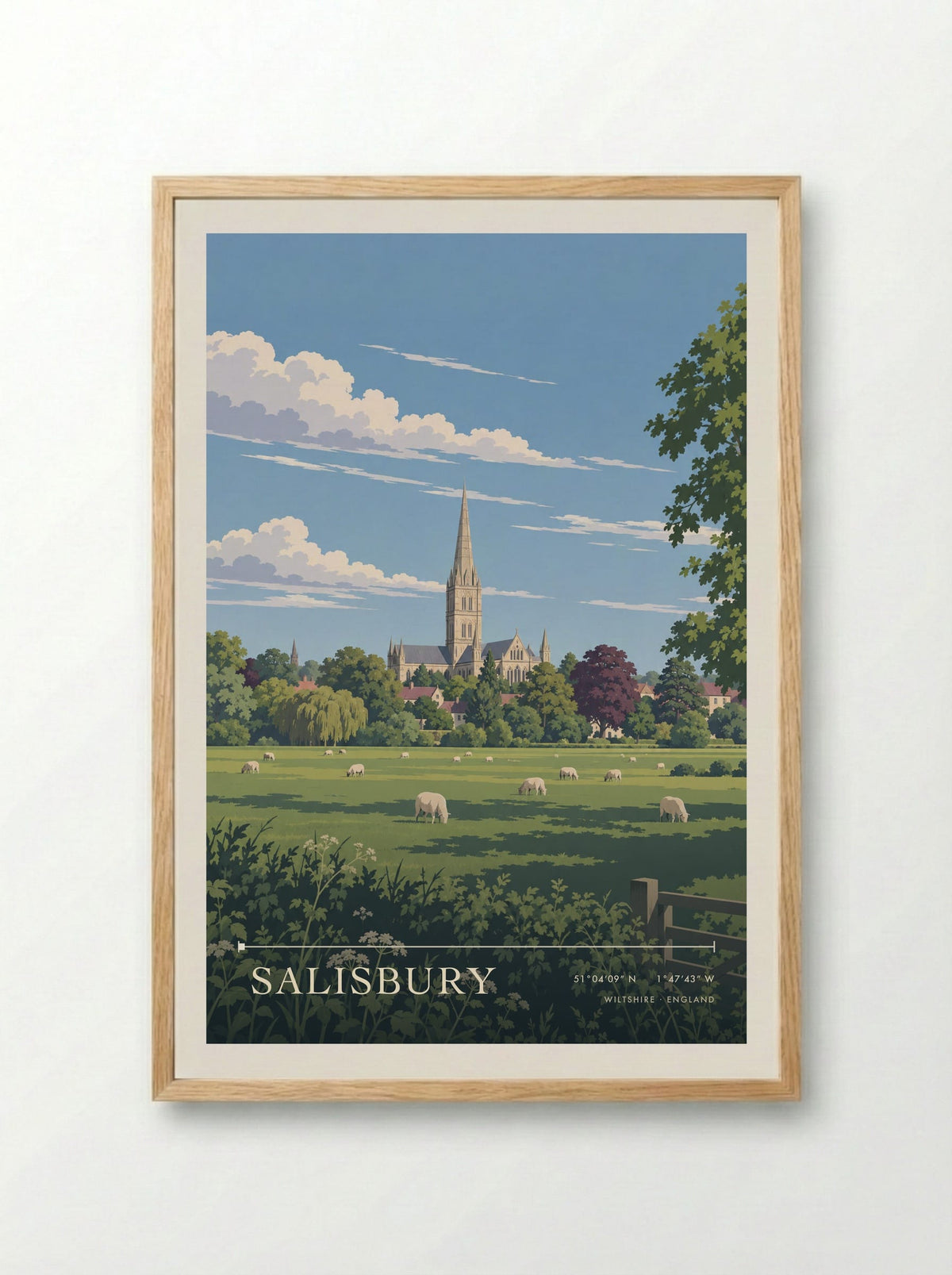 Salisbury, Wiltshire | Travel Poster - Framed Print Wood