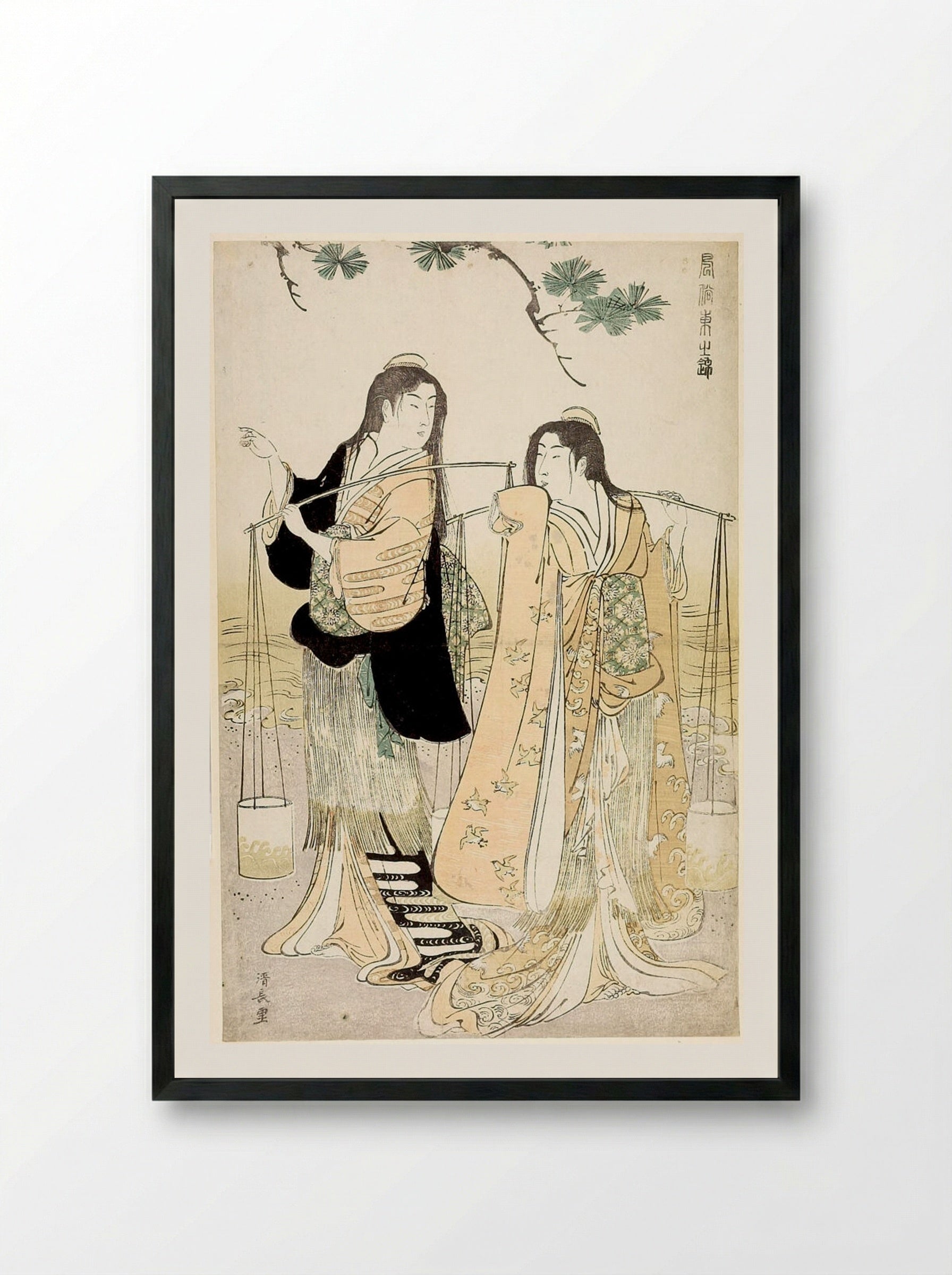 Salt-Water Carriers Murasame and Matsukaze - Torii Kiyonaga - Framed Print Black