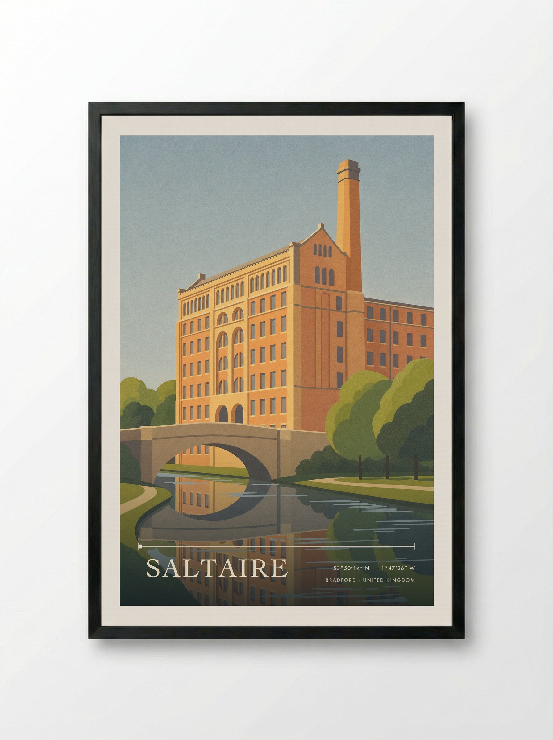 Saltaire Bradford United Kingdom Travel Poster - Framed Print Black