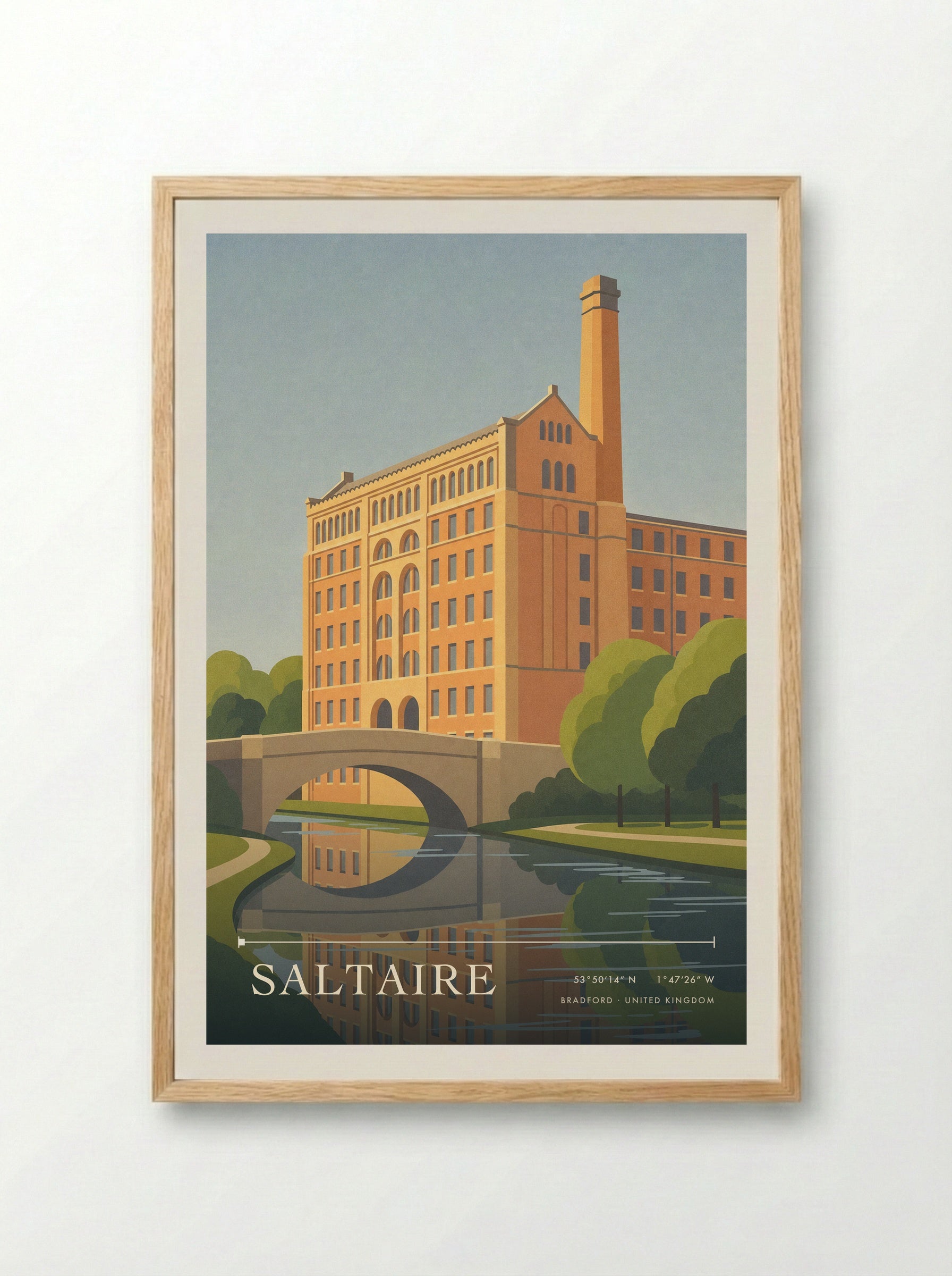Saltaire Bradford United Kingdom Travel Poster - Framed Print Wood