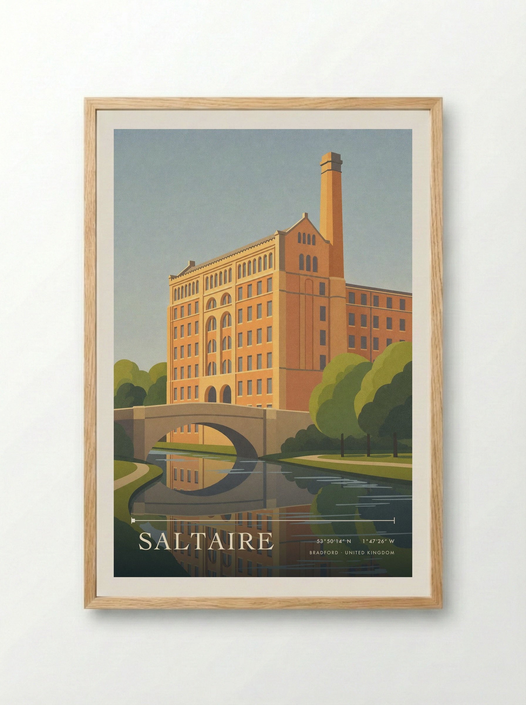 Saltaire Bradford United Kingdom Travel Poster - Framed Print Wood
