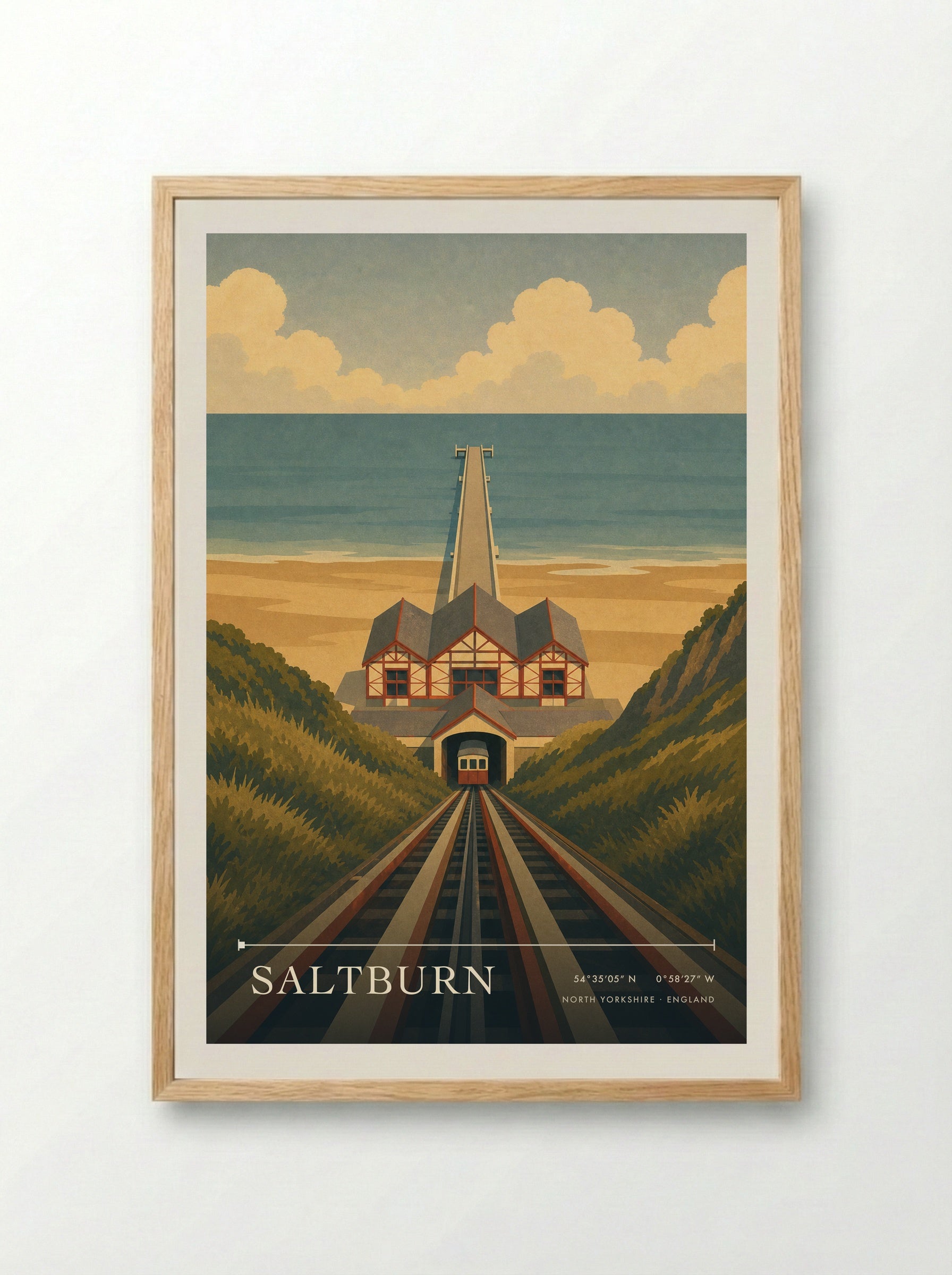 Saltburn Yorkshire Travel Poster - Framed Print Wood