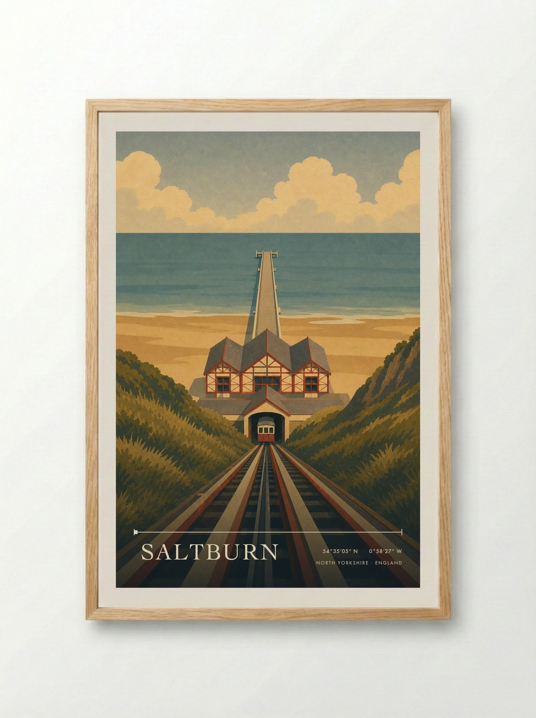 Saltburn Yorkshire Travel Poster - Framed Print Wood