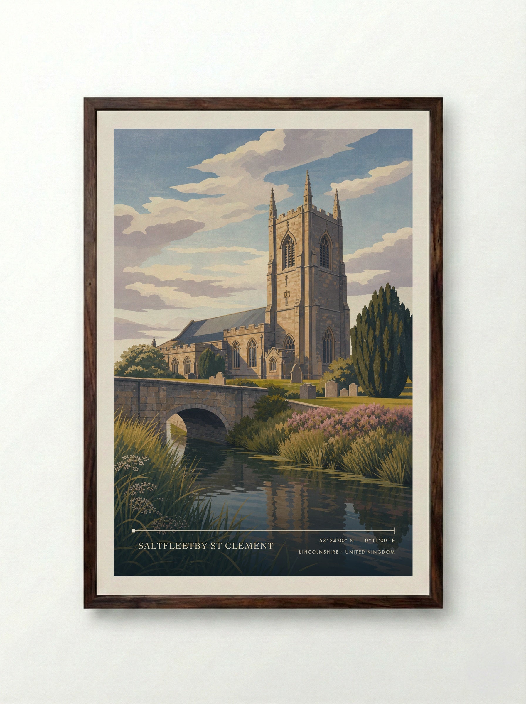 Saltfleetby St Clement Lincolnshire United Kingdom Travel Poster - Framed Print Dark Wood