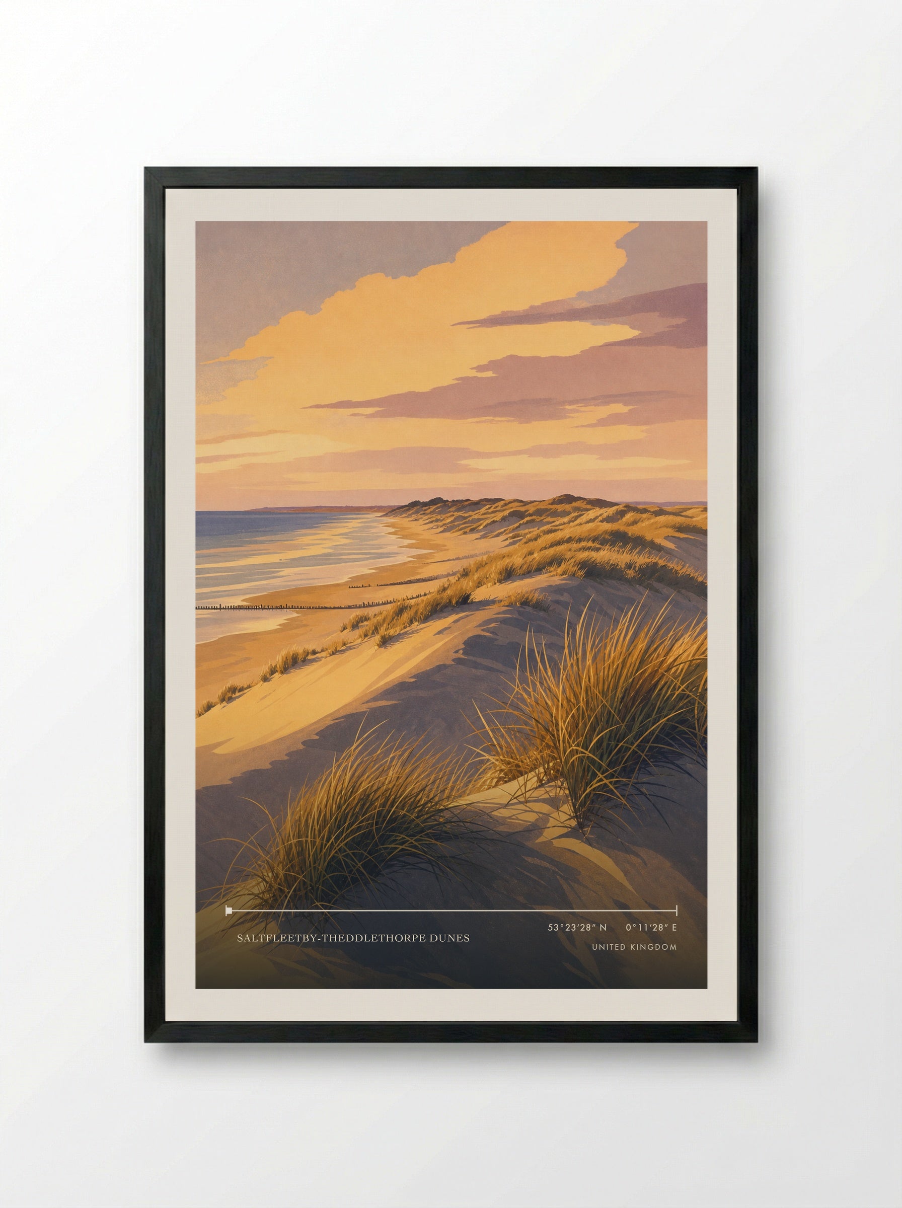 Saltfleetby-Theddlethorpe Dunes United Kingdom Travel Poster - Framed Print Black