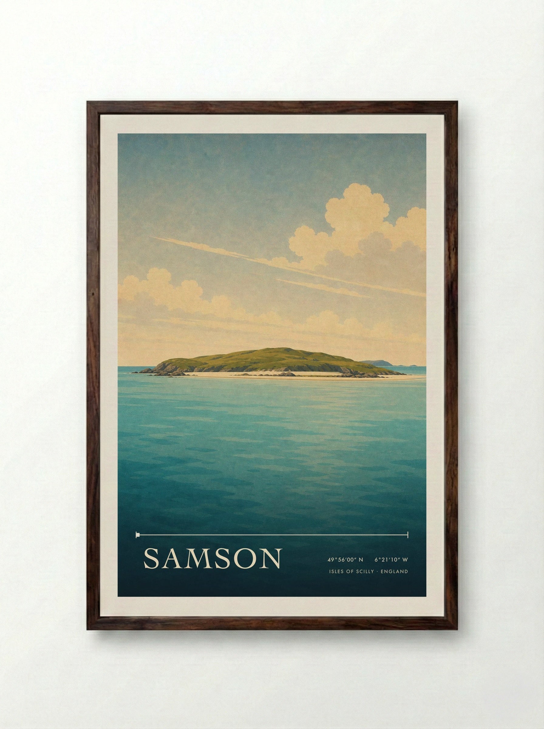 Samson Isles of Scilly England Travel Poster - Framed Print Dark Wood