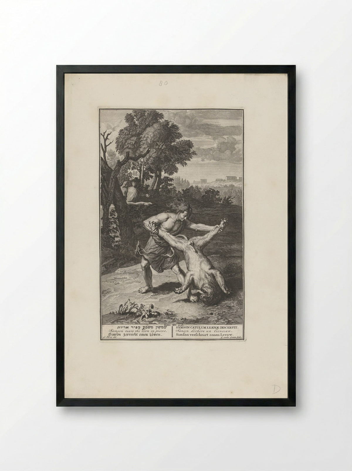 Samson Rending the Lion - Pieter de Hondt - Framed Print Black