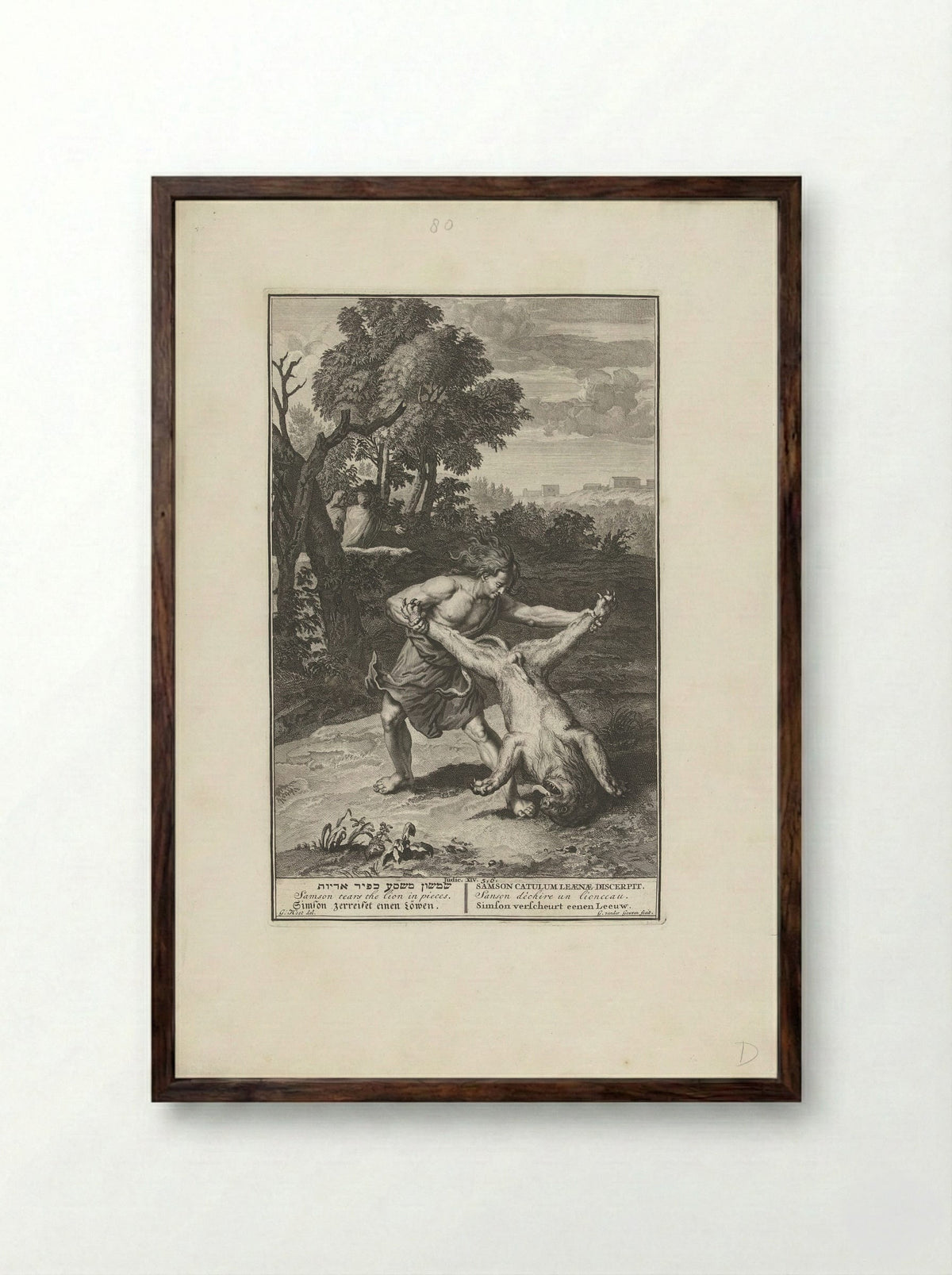Samson Rending the Lion - Pieter de Hondt - Framed Print Dark Wood