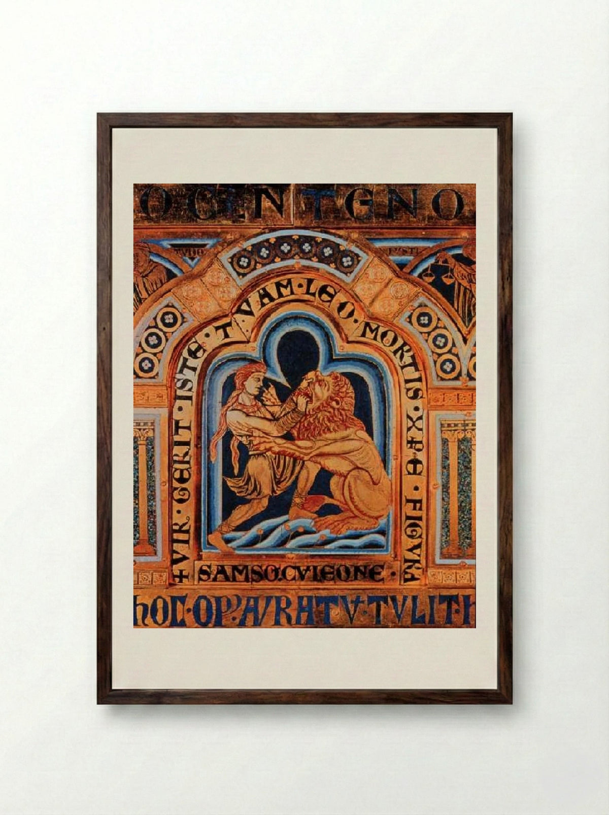 Samson and the Lion - Nicholas of Verdun - Framed Print Dark Wood