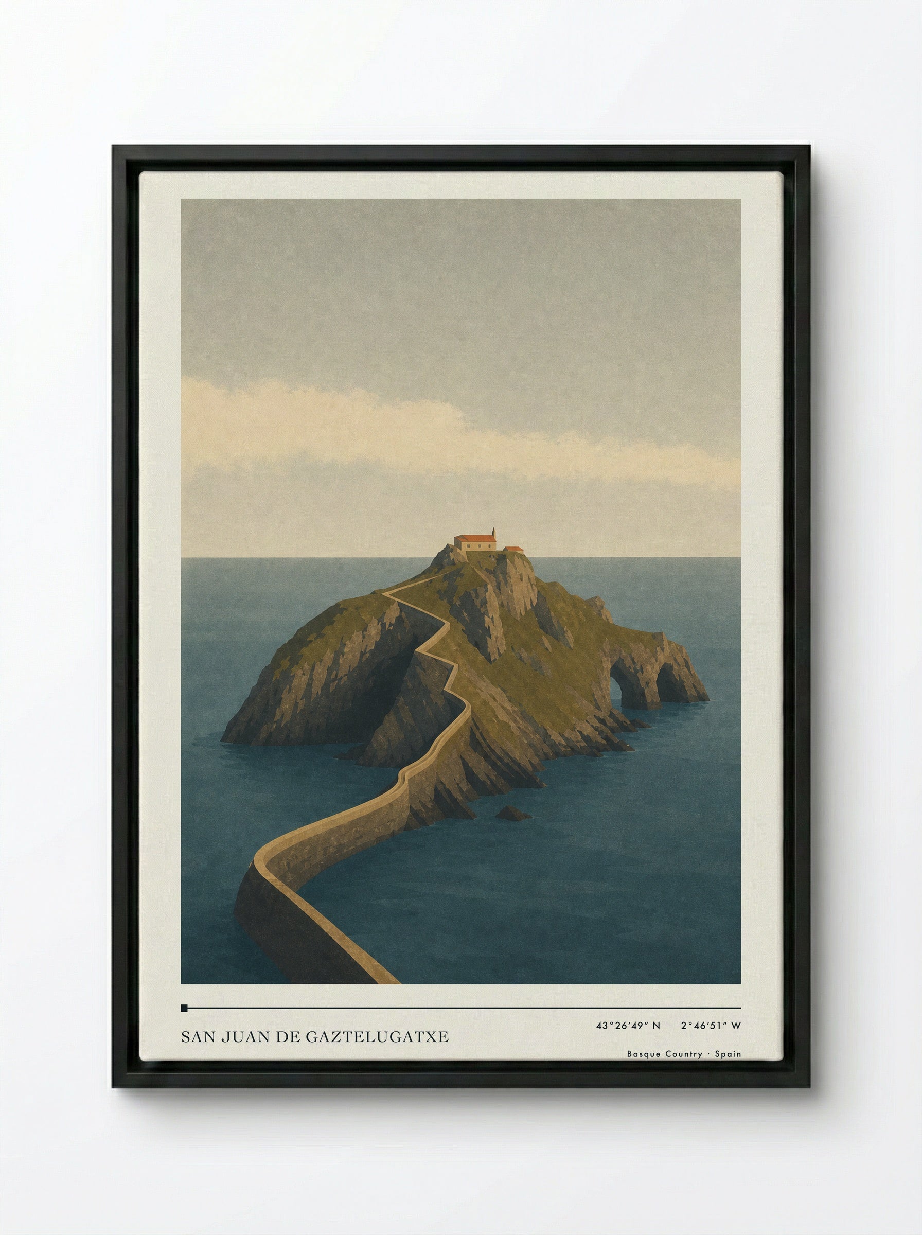 San Juan de Gaztelugatxe Travel Poster Artwork - Framed Canvas Black