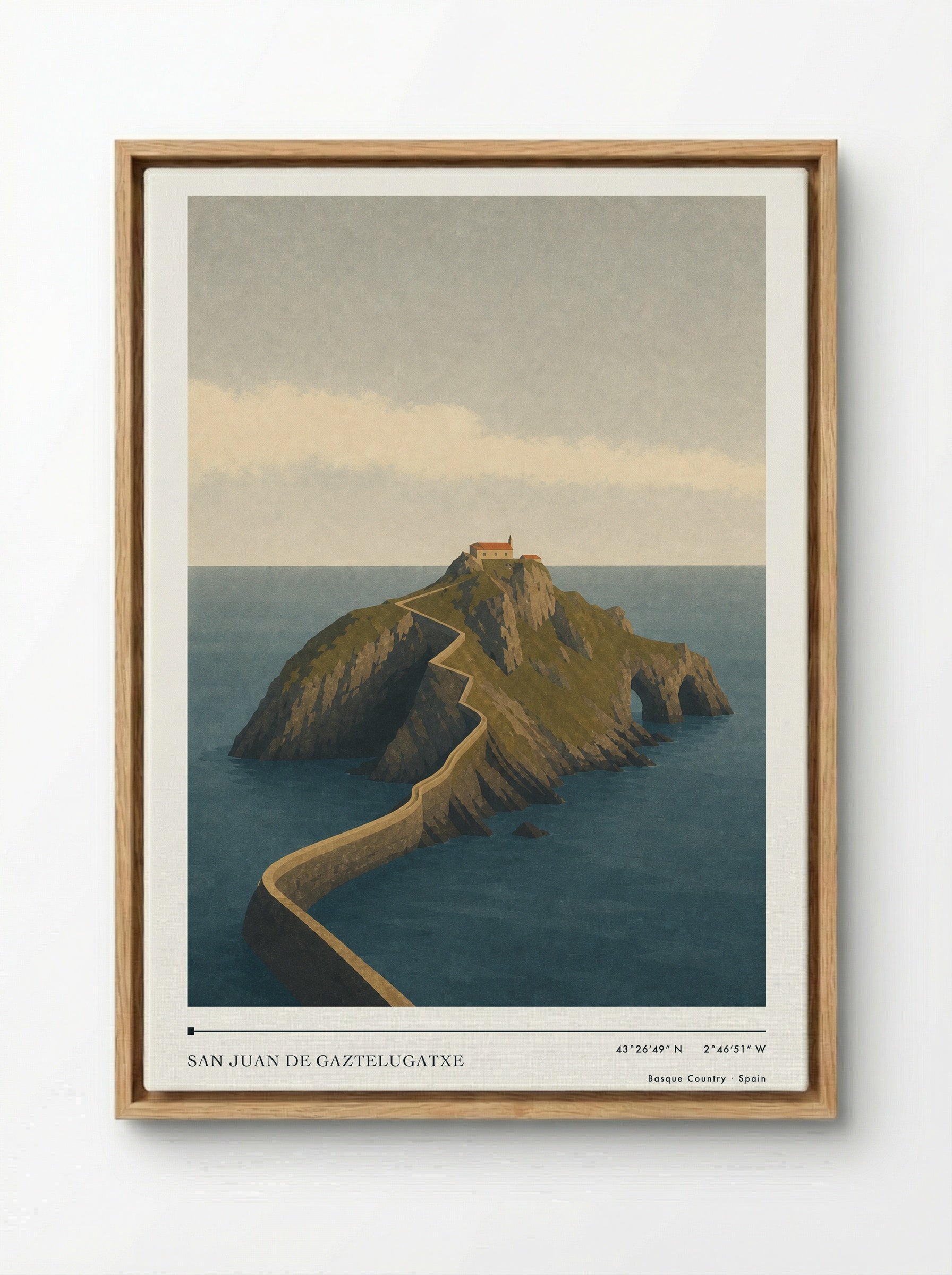 San Juan de Gaztelugatxe Travel Poster Artwork - Framed Canvas Wood