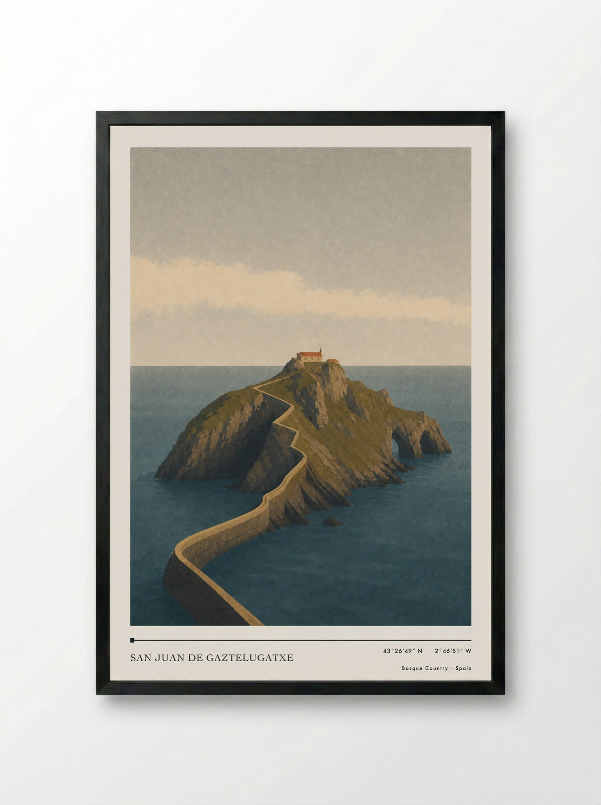 San Juan de Gaztelugatxe Travel Poster Artwork - Framed Print Black