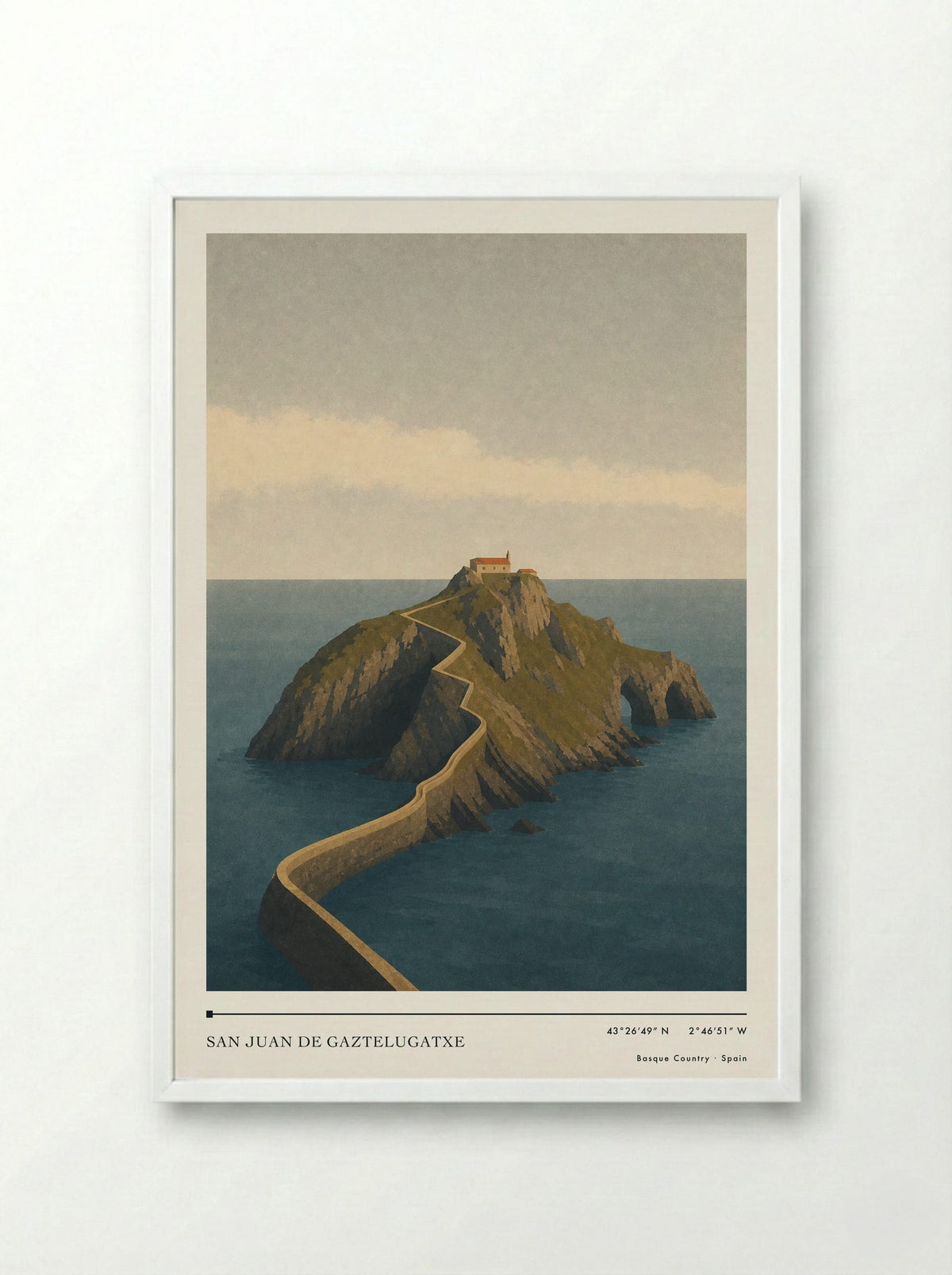 San Juan de Gaztelugatxe Travel Poster Artwork - Framed Print White
