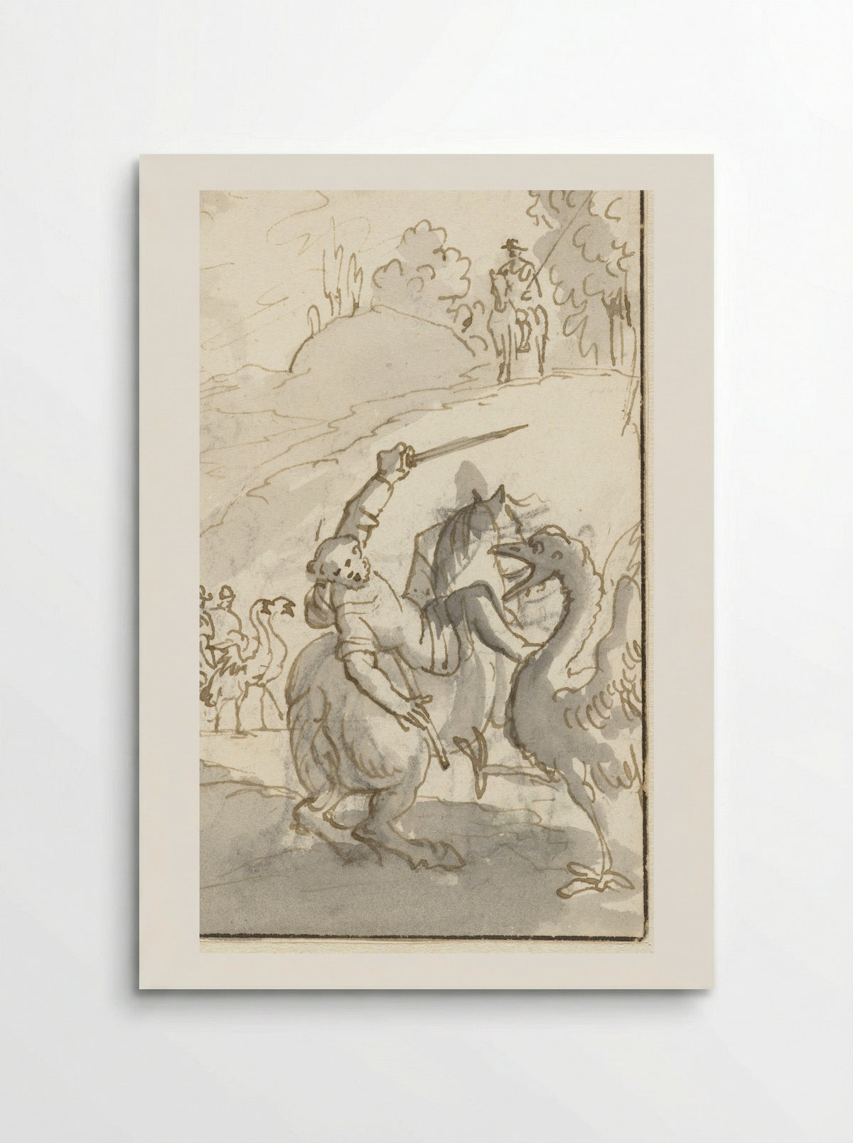 Sancho Panza Fighting an Ostrich - Caspar Luyken - Poster