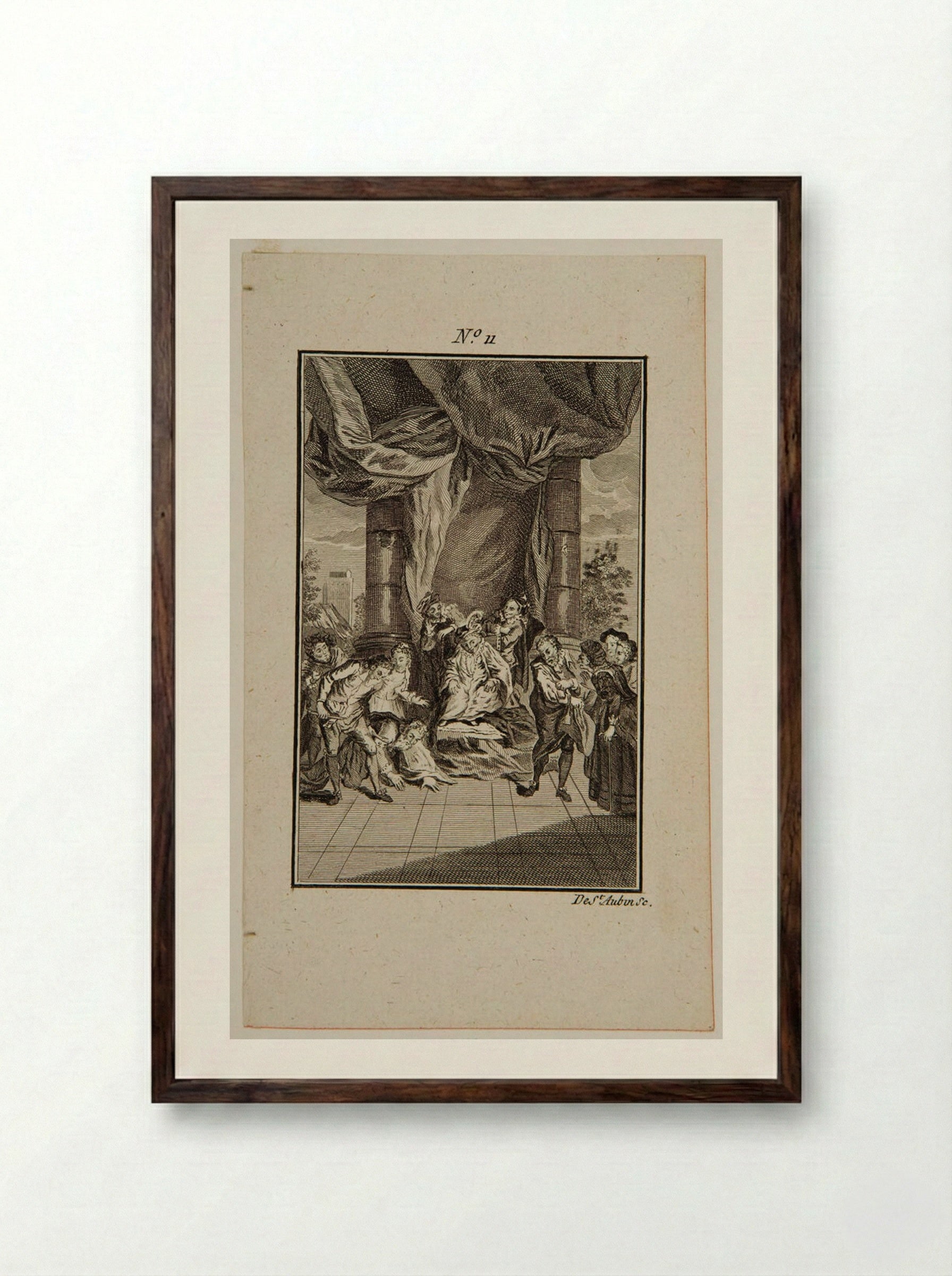Sancho judges in the Island of Barataria - Augustin de Saint-Aubin - Framed Print Dark Wood