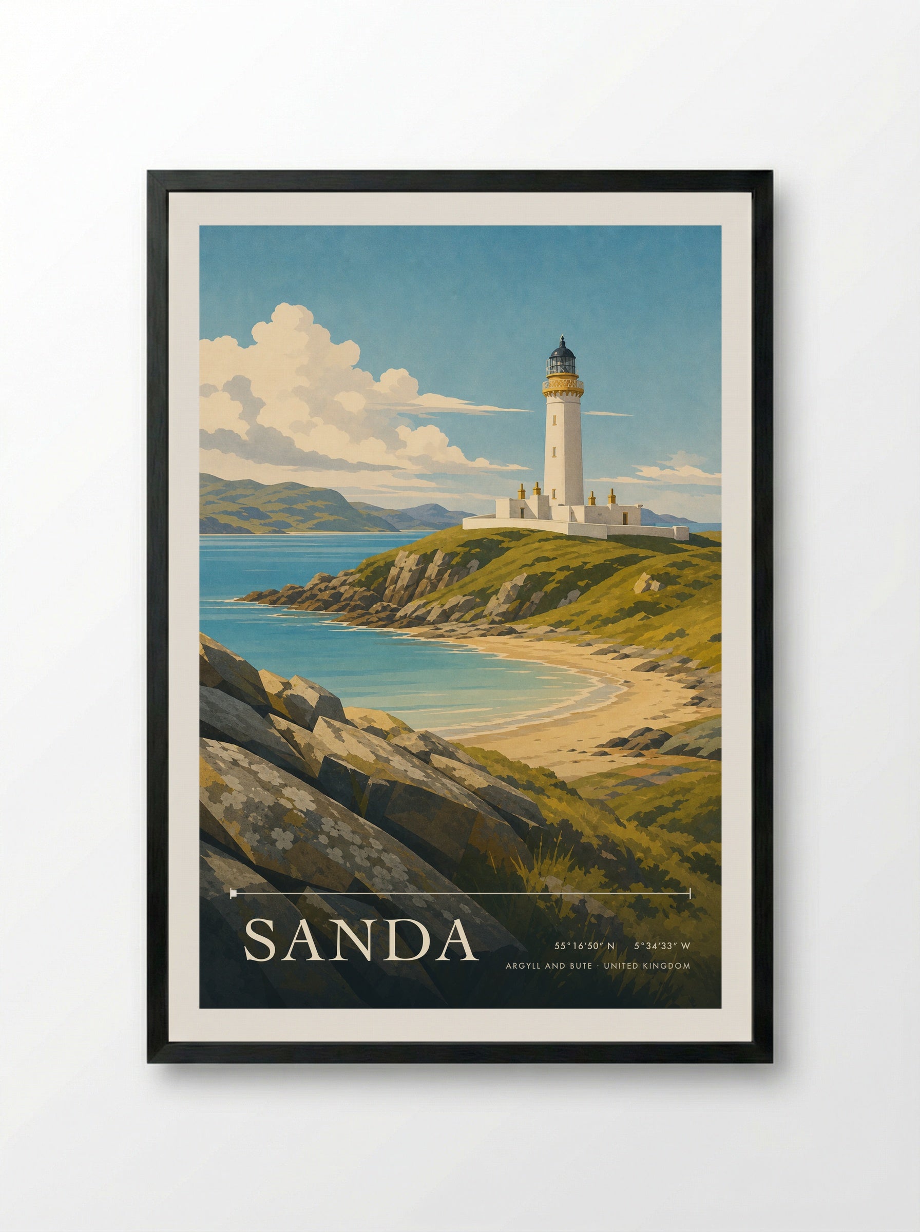 Sanda Argyll and Bute United Kingdom Travel Poster - Framed Print Black