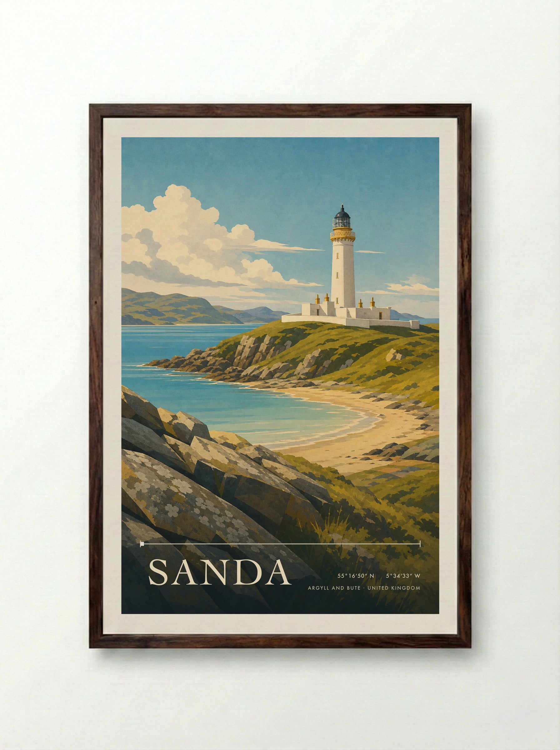 Sanda Argyll and Bute United Kingdom Travel Poster - Framed Print Dark Wood