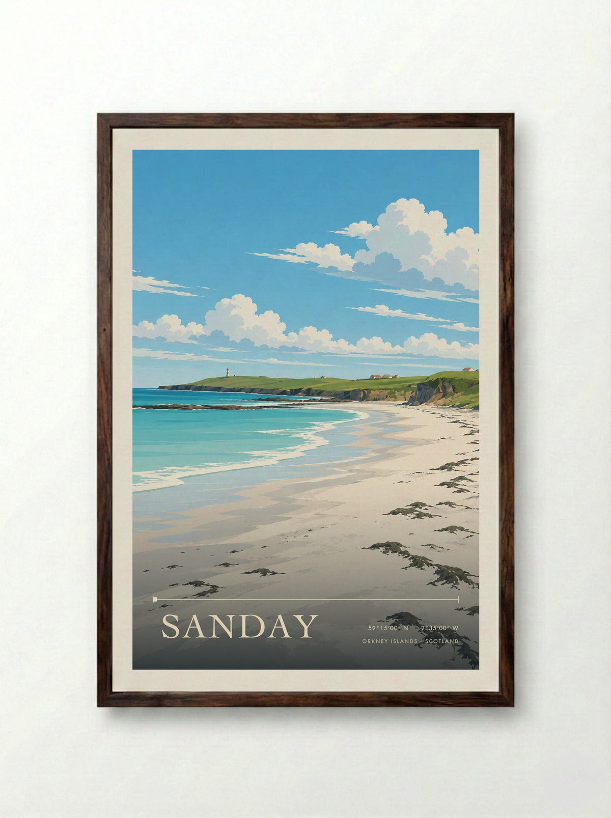 Sanday, Orkney Islands | Travel Poster - Framed Print Dark Wood