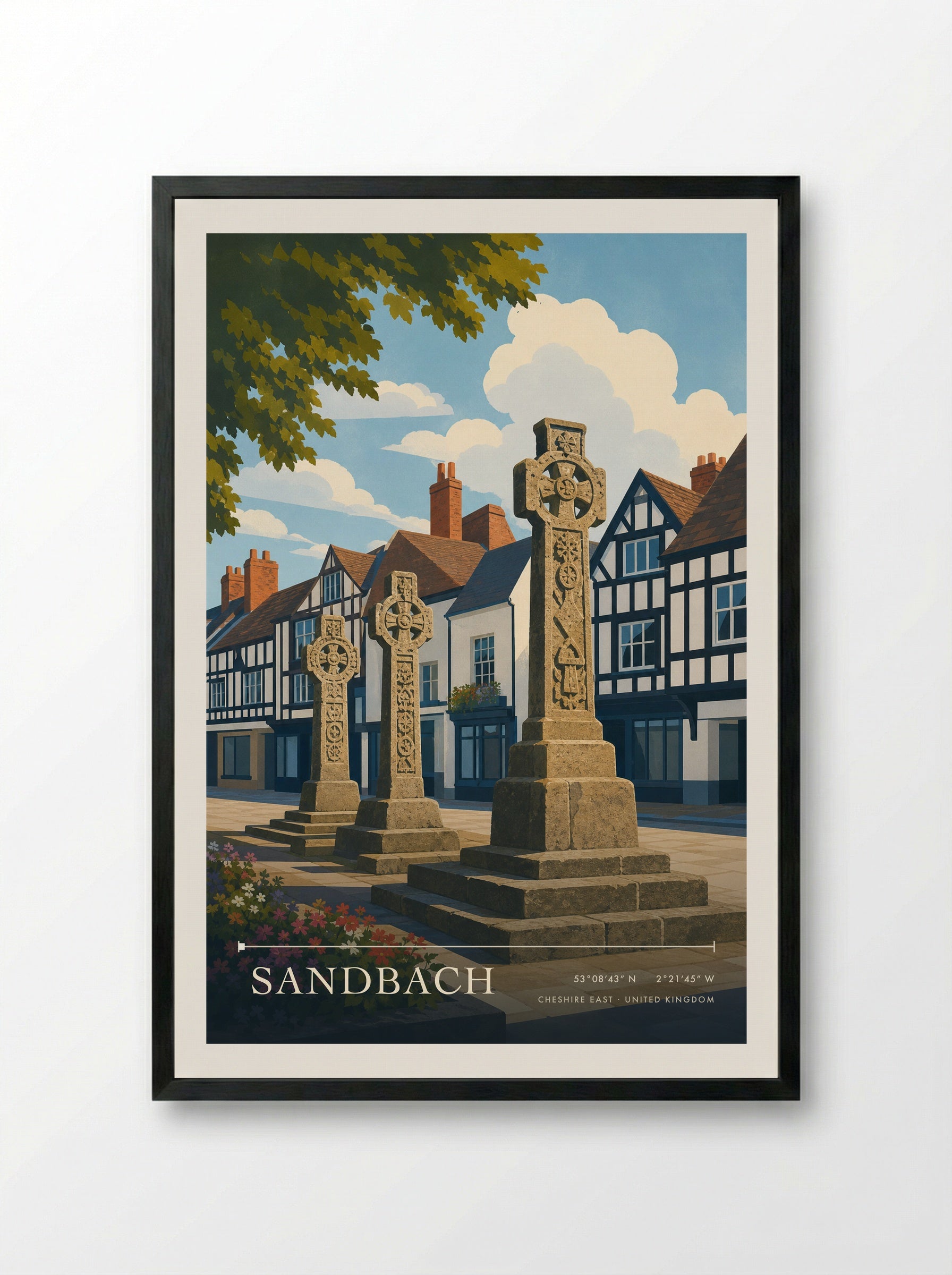 Sandbach Cheshire East United Kingdom Travel Poster - Framed Print Black