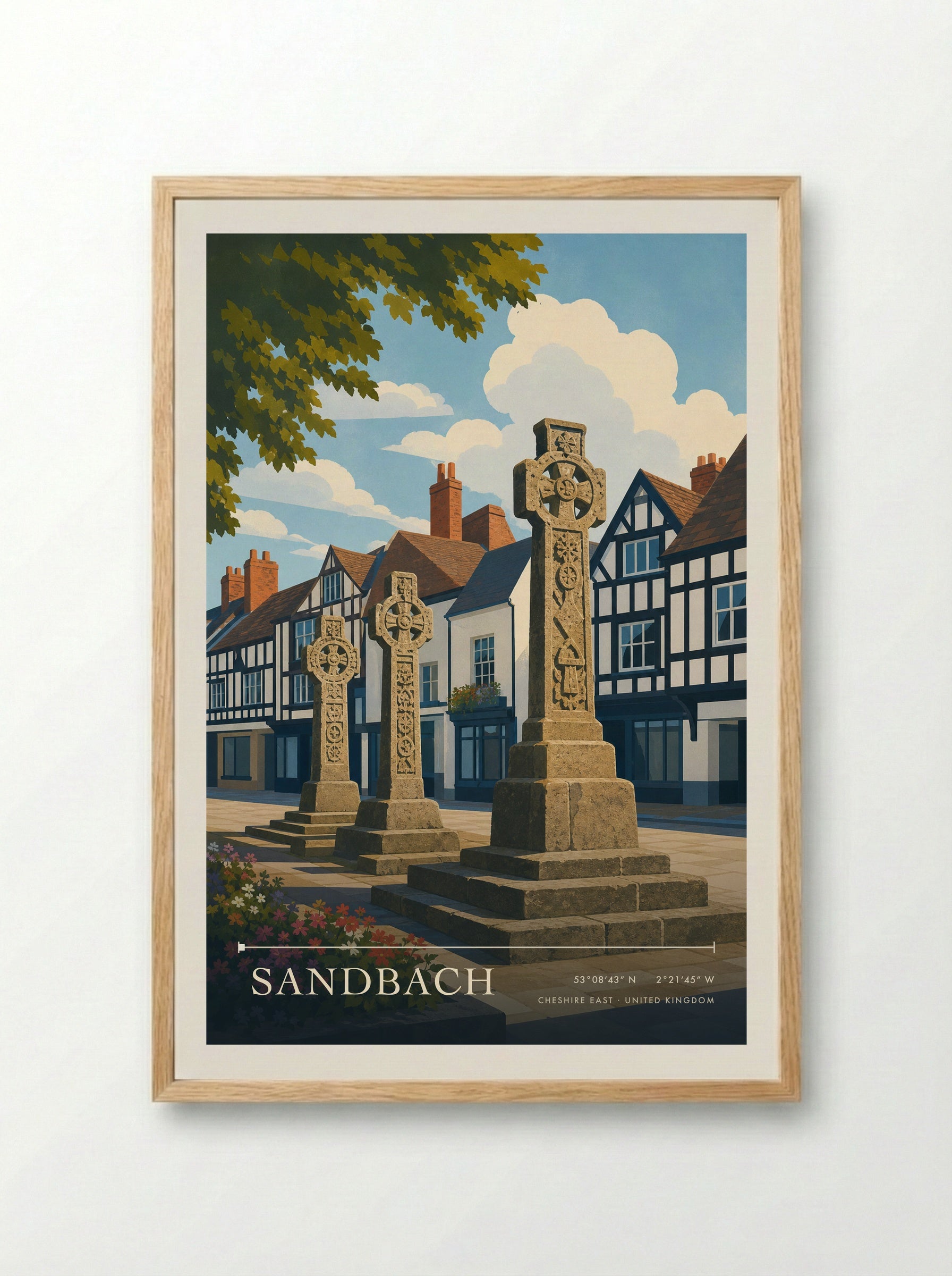 Sandbach Cheshire East United Kingdom Travel Poster - Framed Print Wood