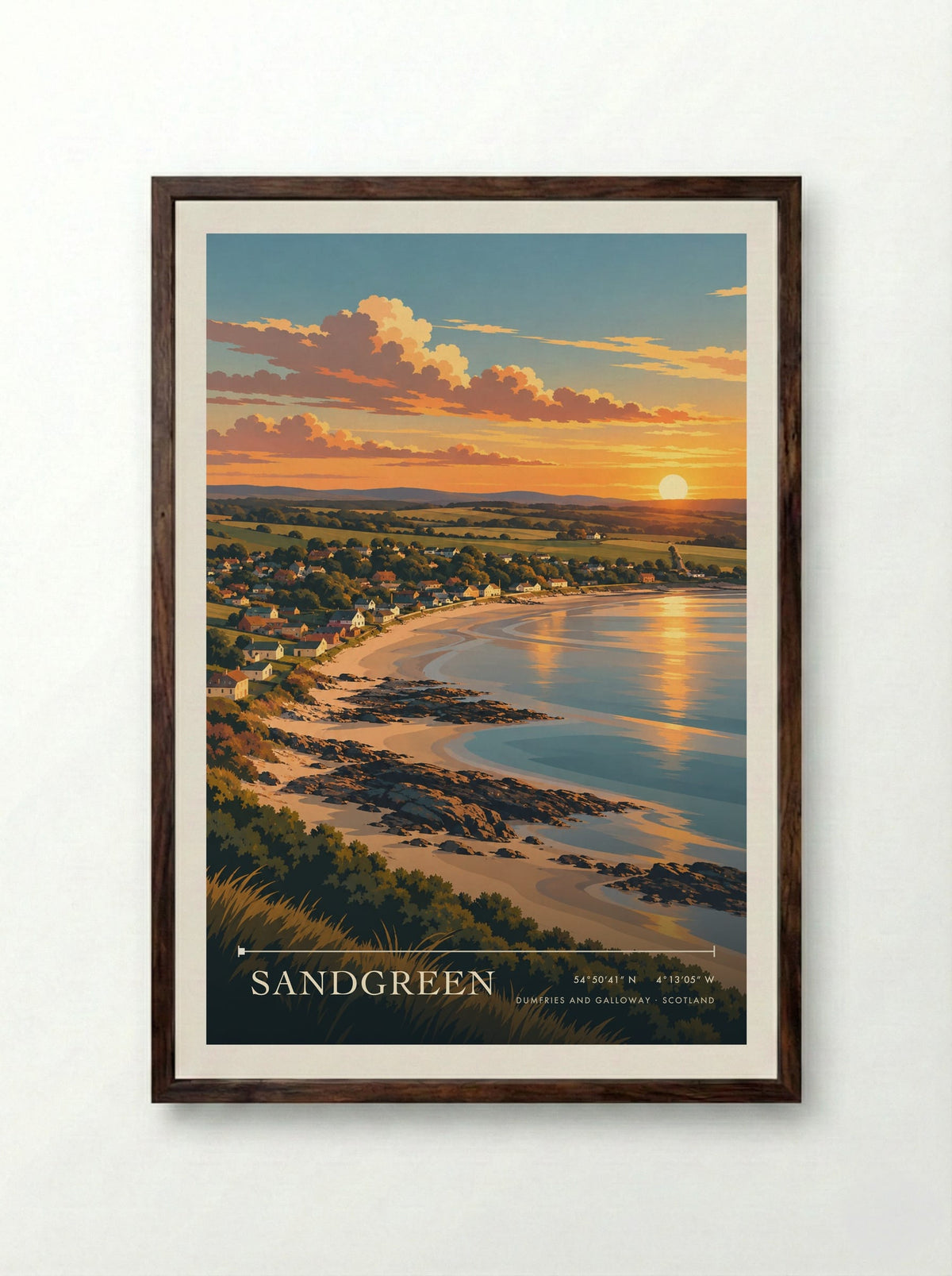 Sandgreen, Dumfries and Galloway | Travel Poster - Framed Print Dark Wood