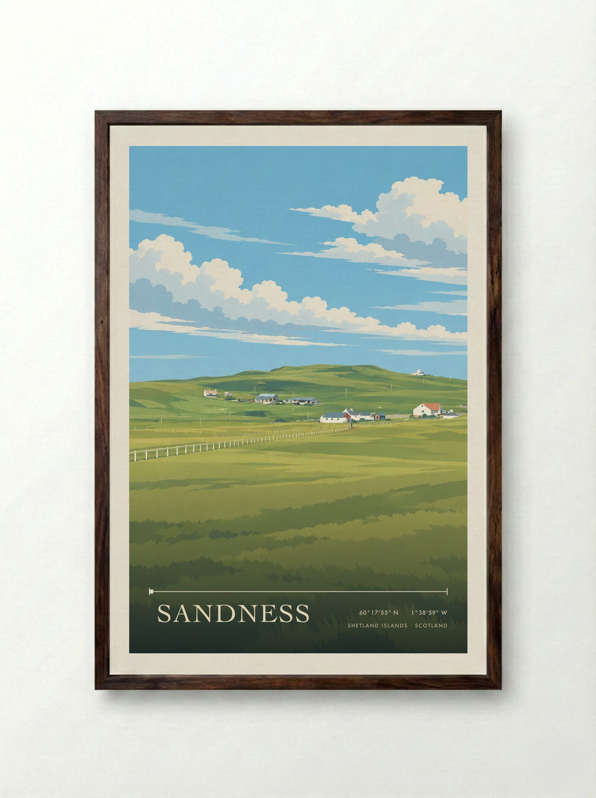 Sandness, Shetland Islands | Travel Poster - Framed Print Dark Wood
