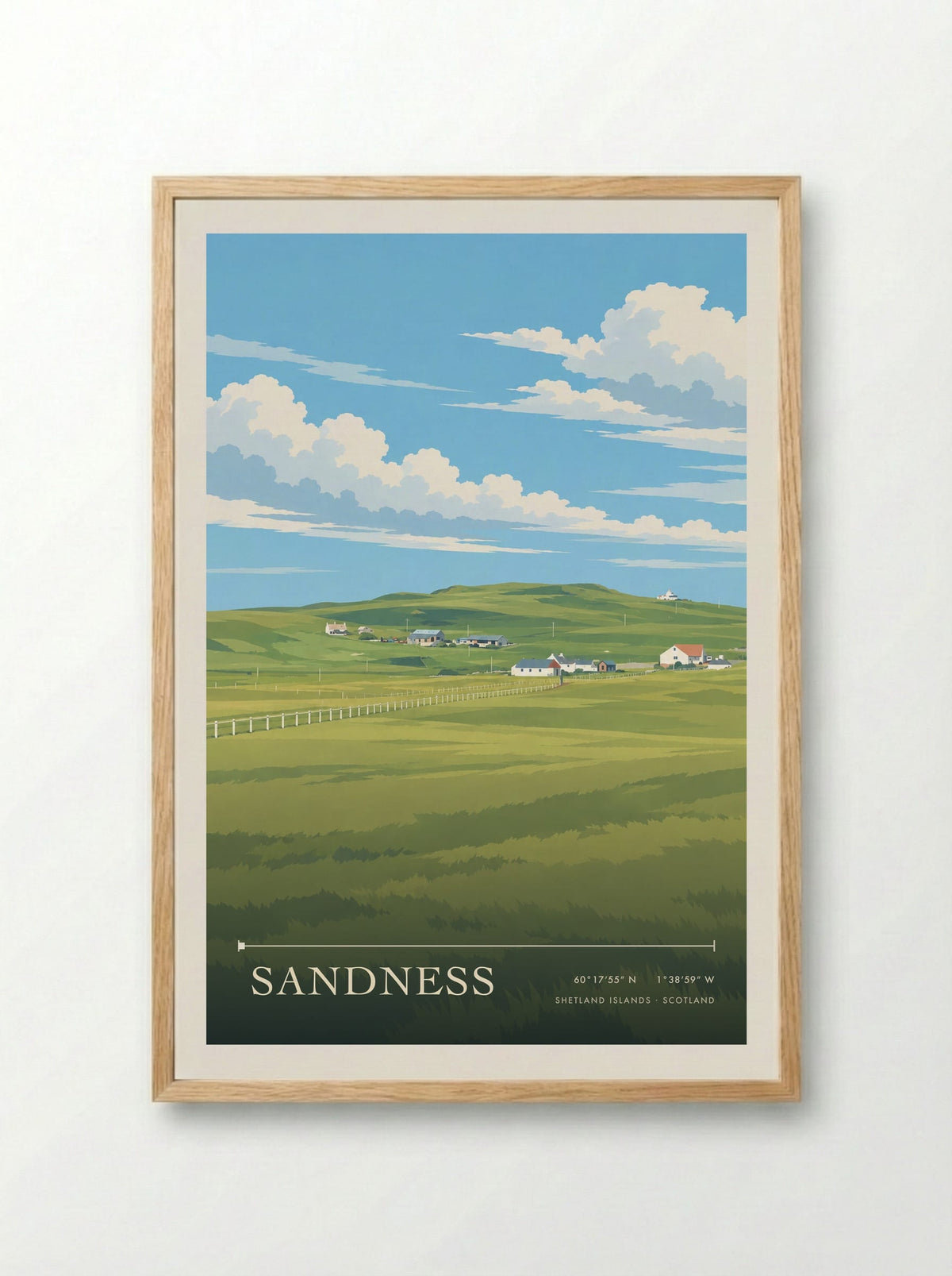 Sandness, Shetland Islands | Travel Poster - Framed Print Wood