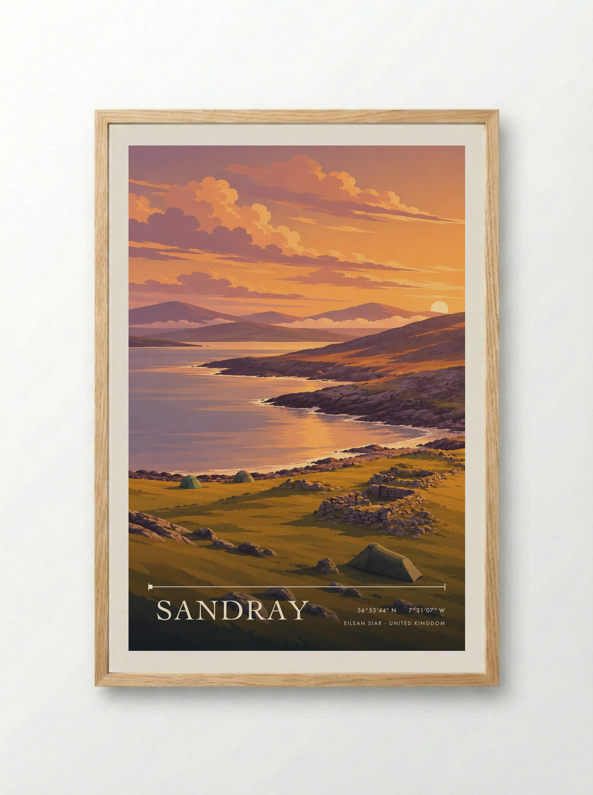 Sandray, Eilean Siar | Travel Poster - Framed Print Wood